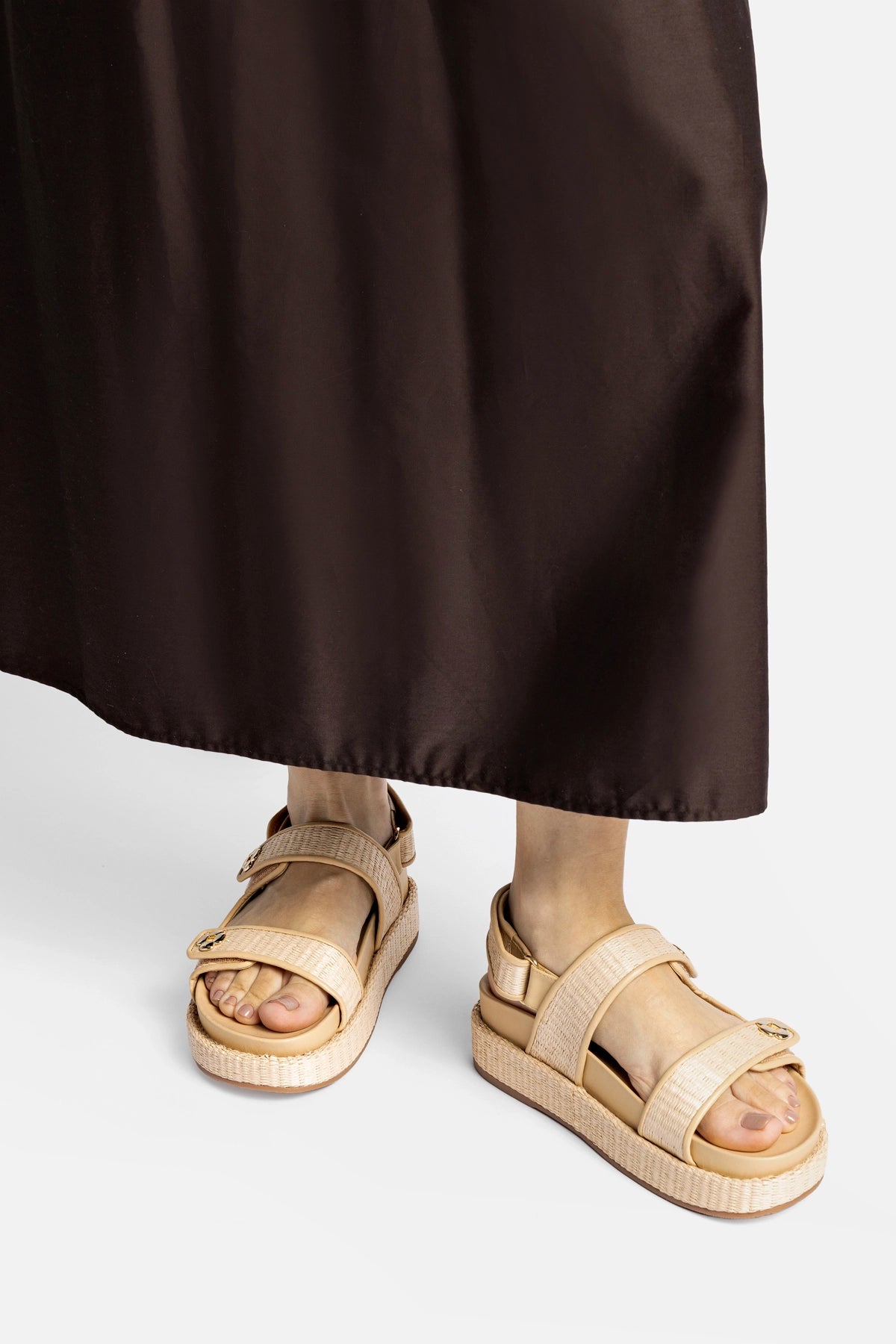 Larroude Jetty Sandal In Natural Beach Raffia and Beige Leather