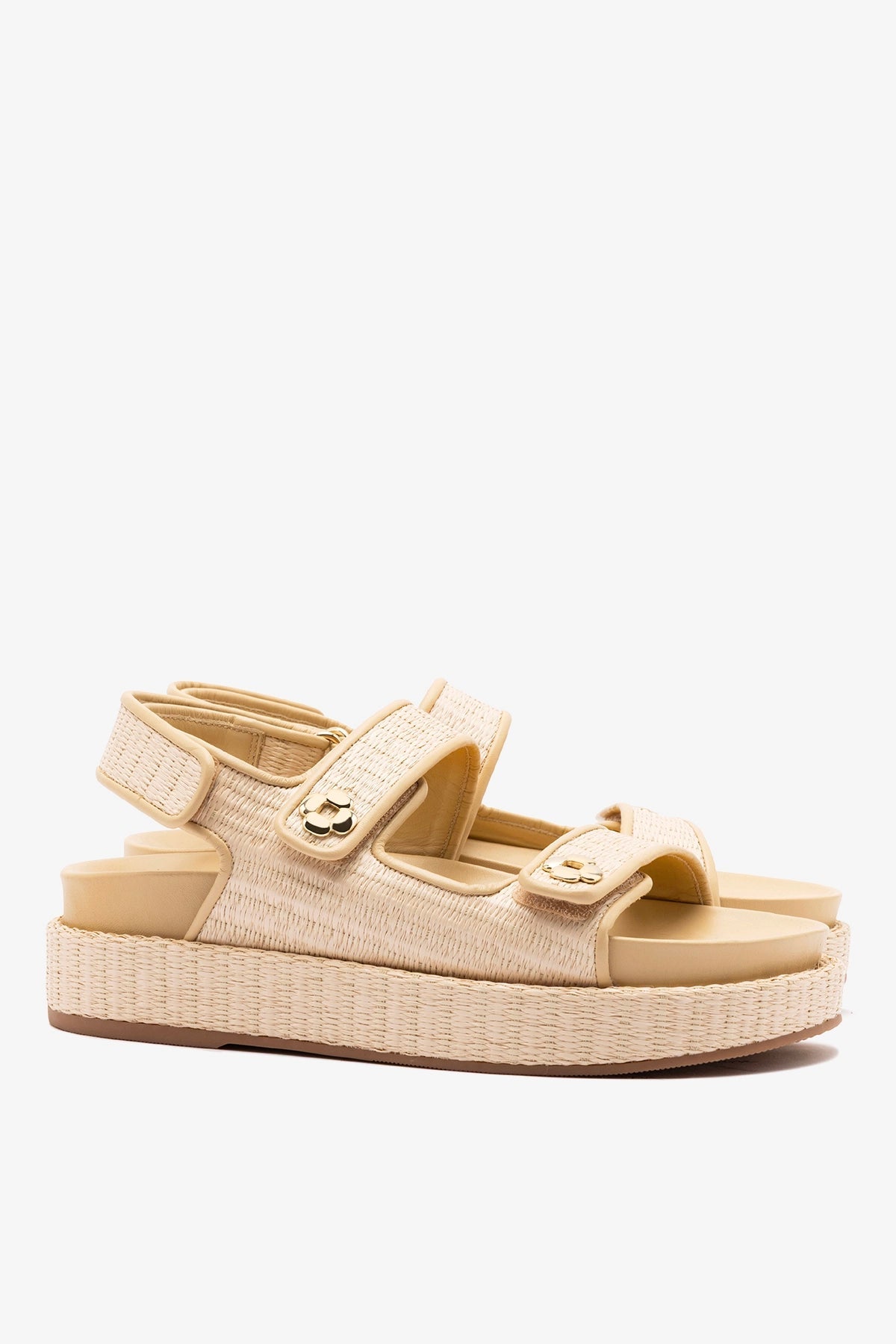 Larroude Jetty Sandal In Natural Beach Raffia and Beige Leather