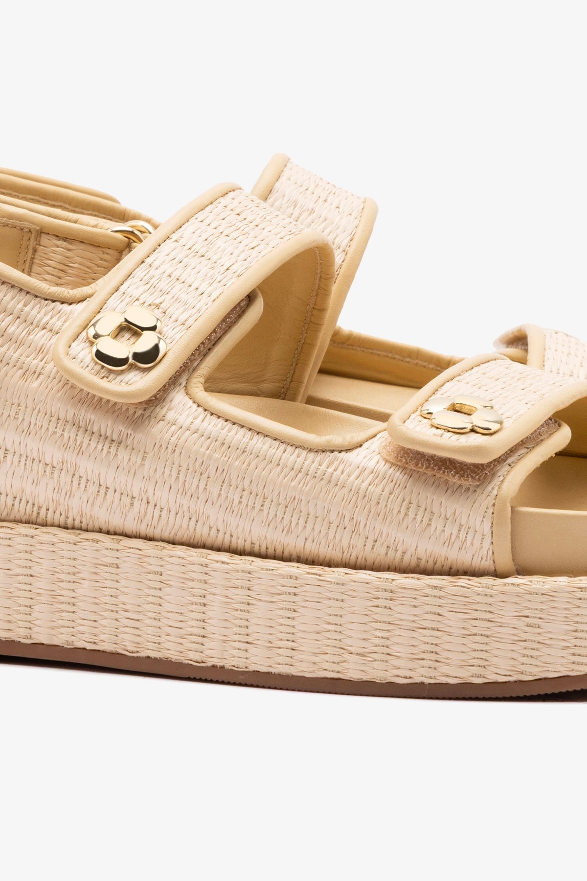 Larroude Jetty Sandal In Natural Beach Raffia and Beige Leather