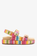 Larroude Jetty Sandal In Rainbow Raffia and Beige Leather