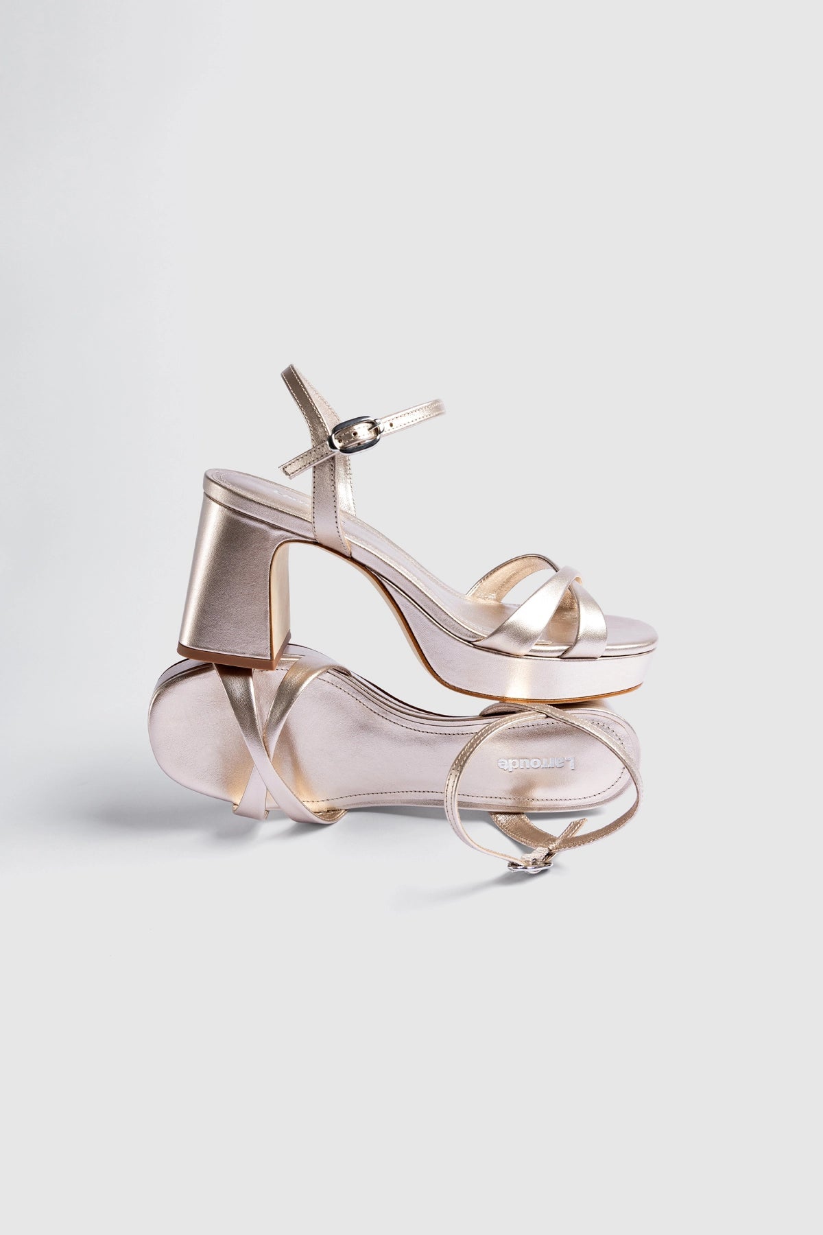 Larroude Bianca Low Sandal Champagne Leather