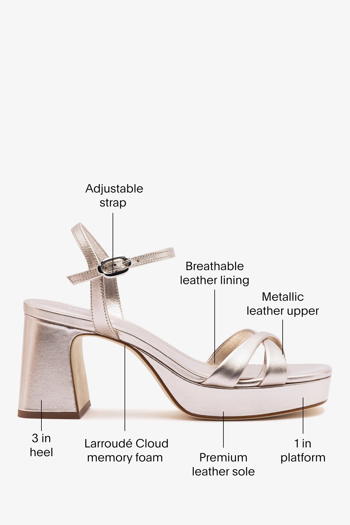 Larroude Bianca Low Sandal Champagne Leather
