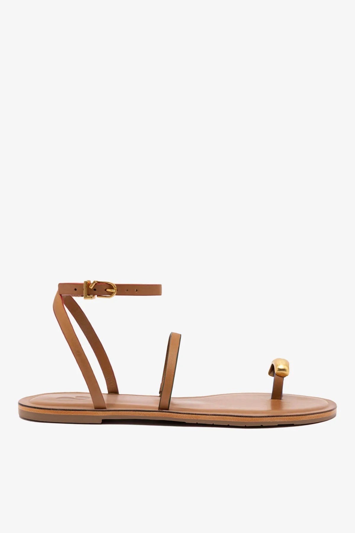 Larroude Biarritz Flat Sandal In Light Caramel Leather