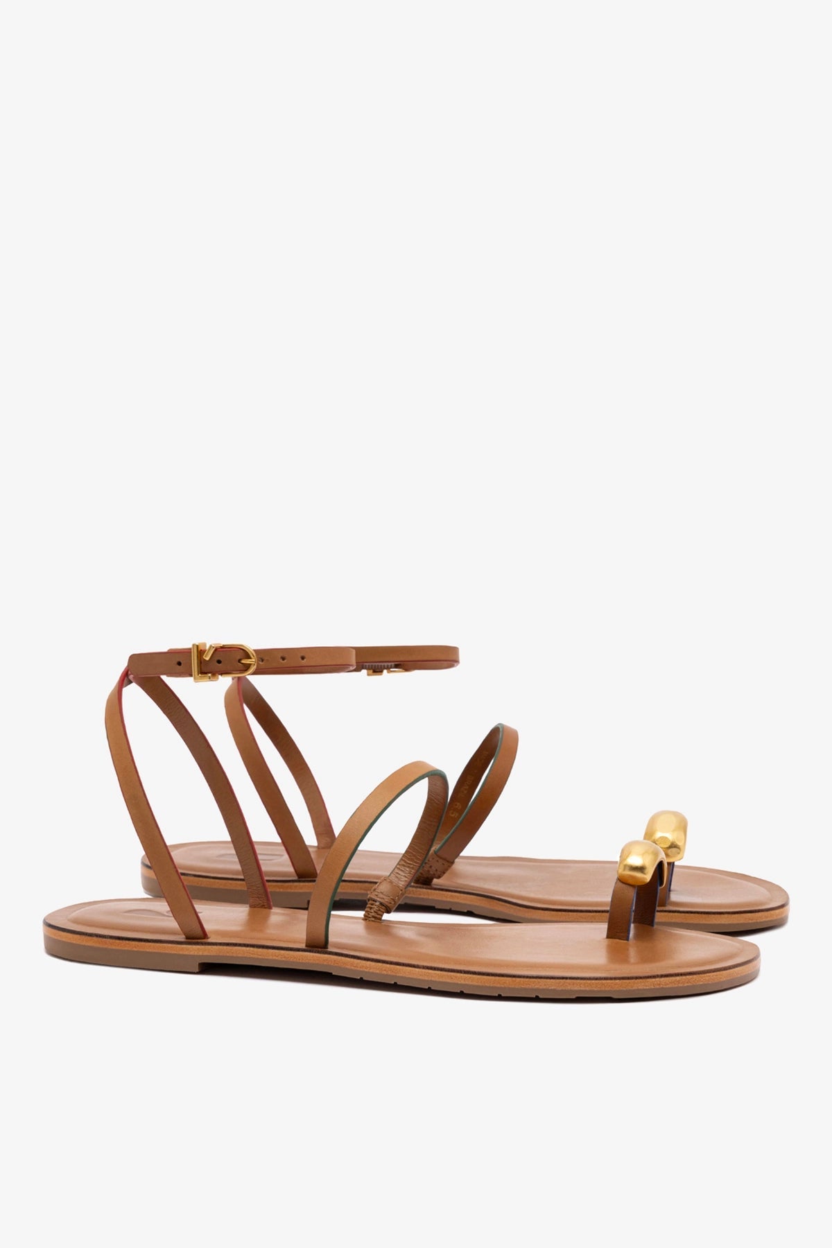 Larroude Biarritz Flat Sandal In Light Caramel Leather