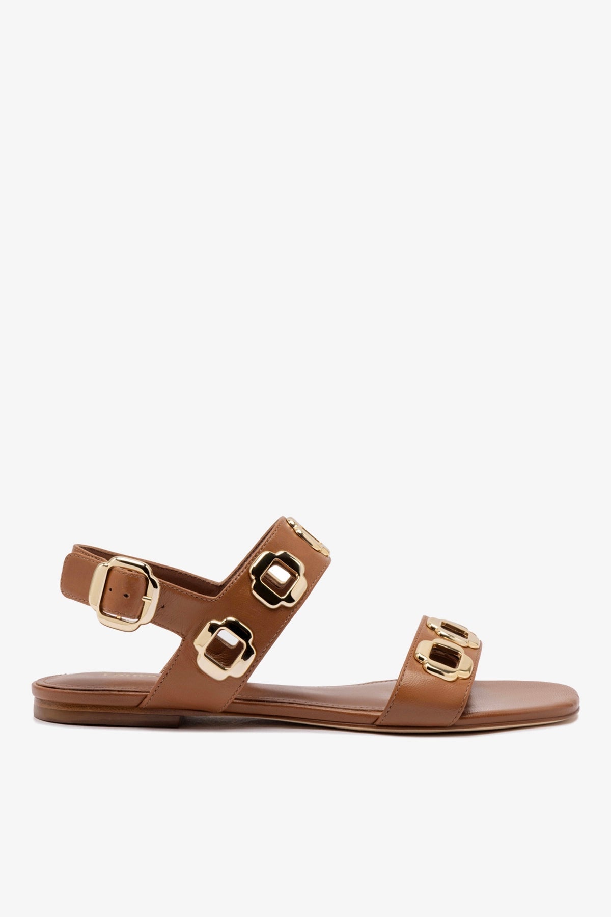 Larroude Milan Flat Sandal In Caramel Leather