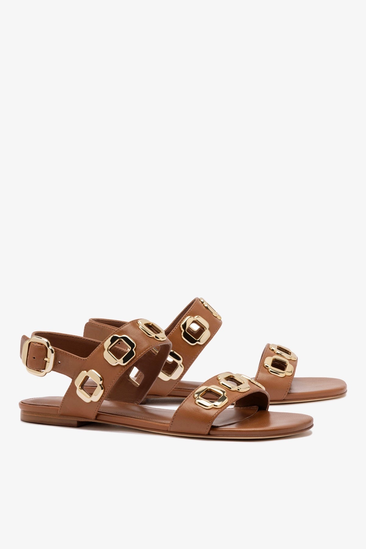 Larroude Milan Flat Sandal In Caramel Leather