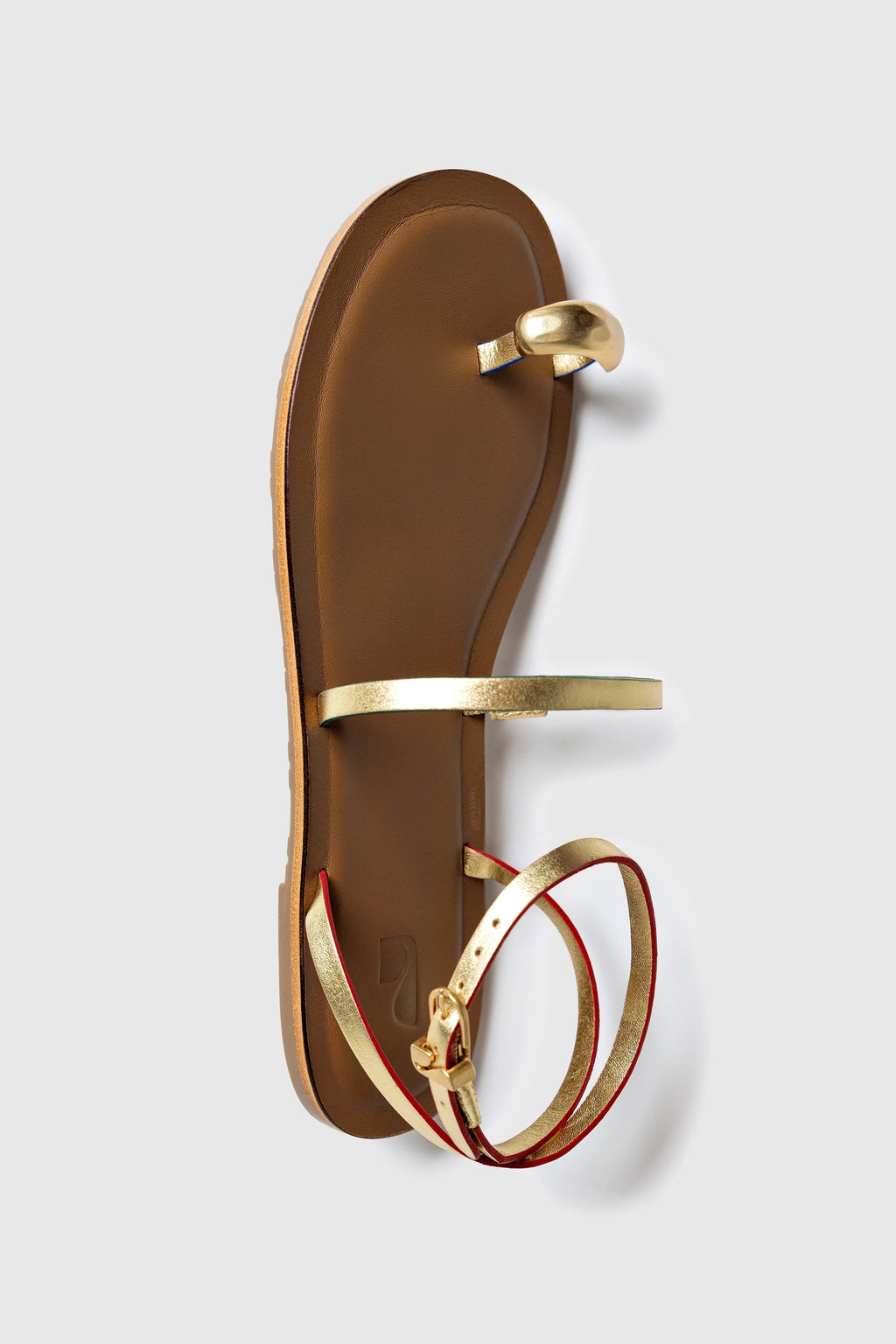 Larroude Biarritz Flat Sandal In Gold Metallic Leather