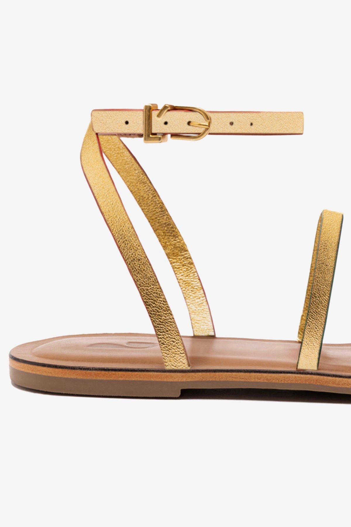 Larroude Biarritz Flat Sandal In Gold Metallic Leather