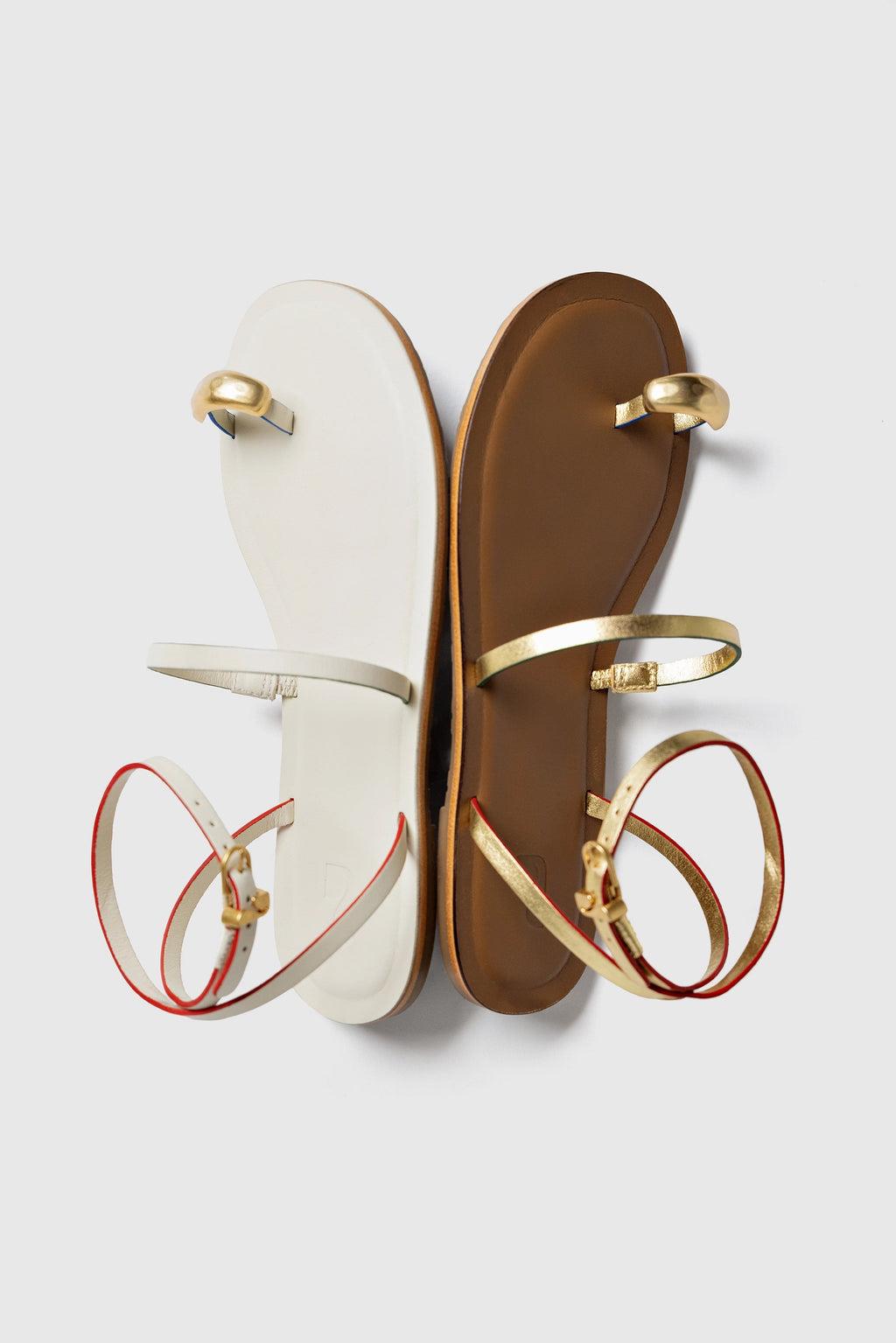 Larroude Biarritz Flat Sandal In Gold Metallic Leather