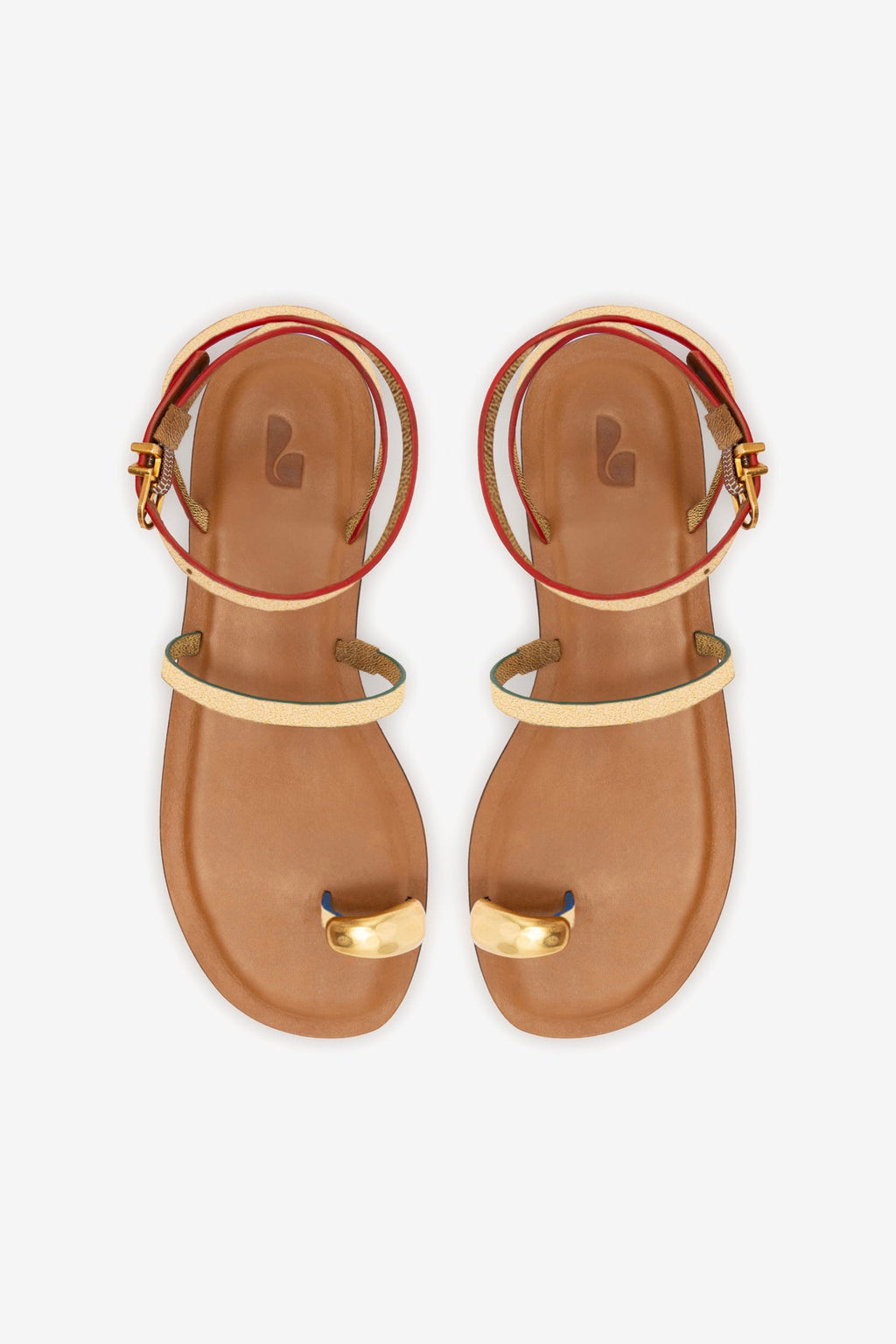 Larroude Biarritz Flat Sandal In Gold Metallic Leather