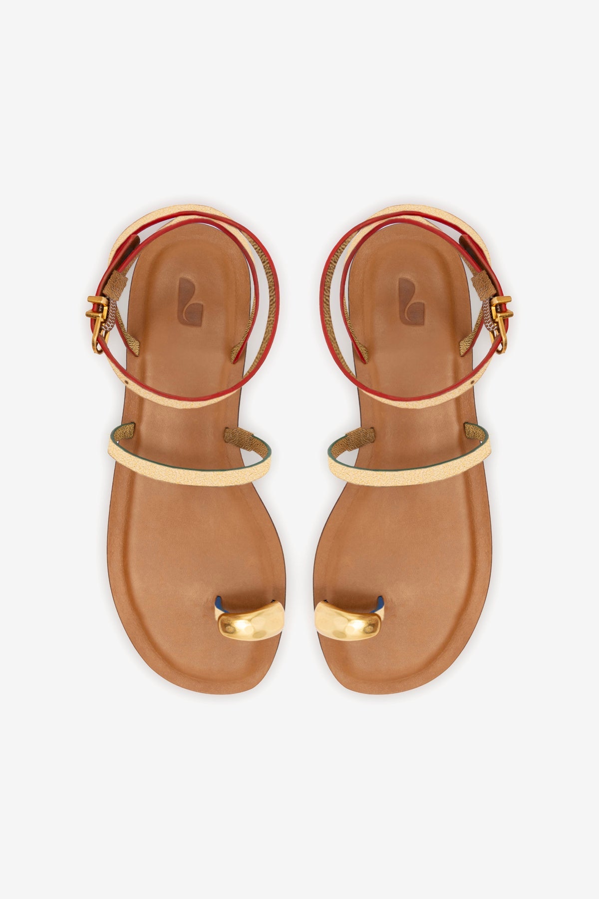 Larroude Biarritz Flat Sandal In Gold Metallic Leather