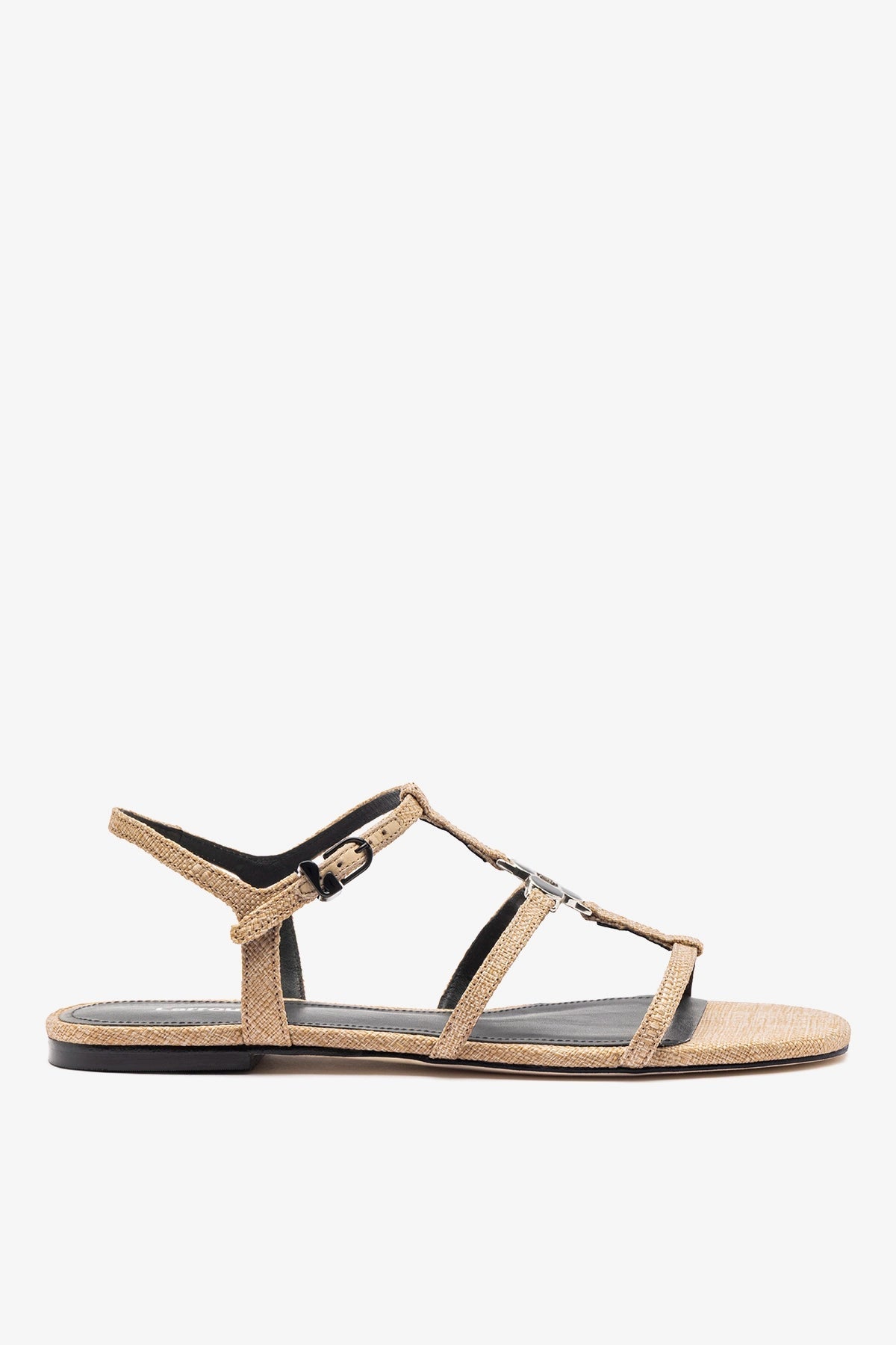 Larroude Hana Flat Sandal Beige Raffia