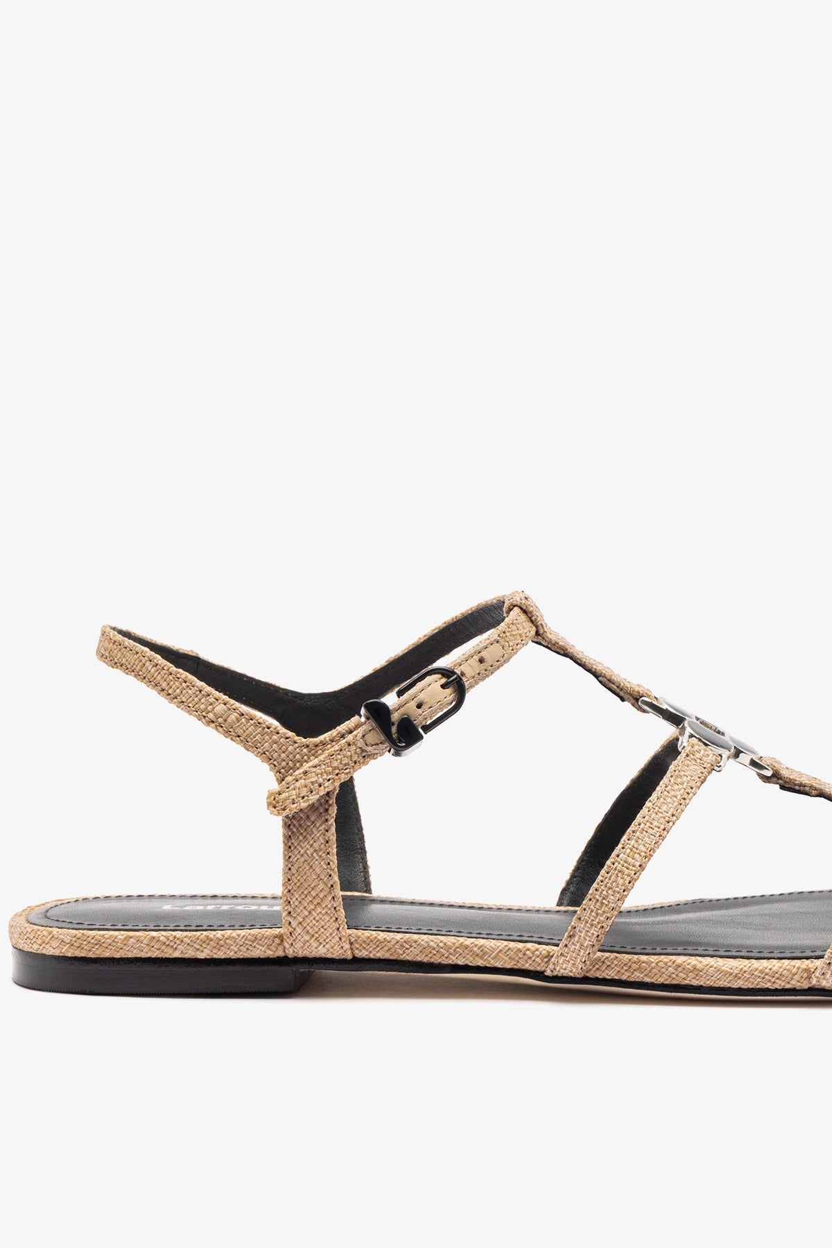 Larroude Hana Flat Sandal Beige Raffia