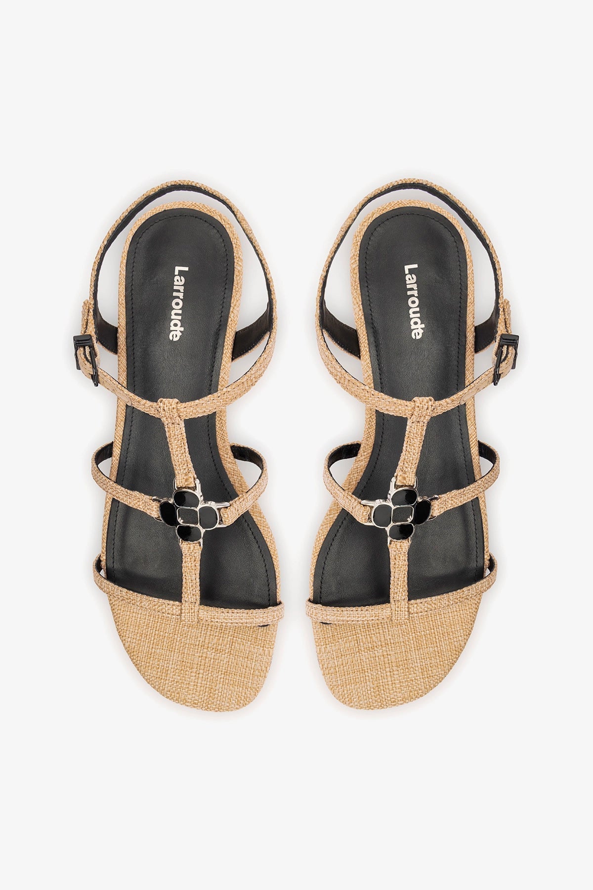 Larroude Hana Flat Sandal Beige Raffia