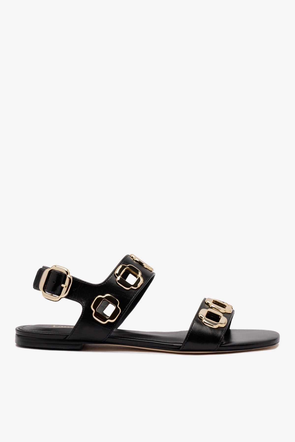 Larroude Milan Flat Sandal In Black Leather