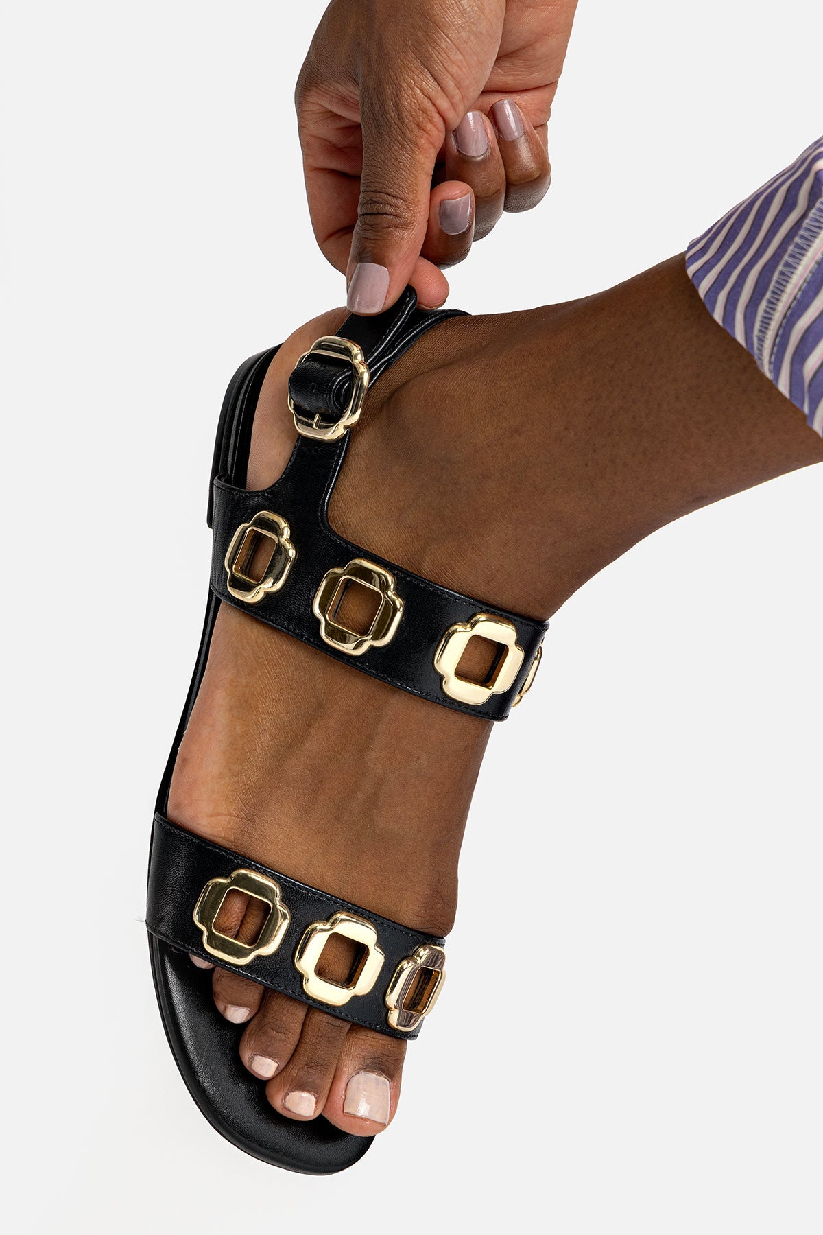 Larroude Milan Flat Sandal In Black Leather