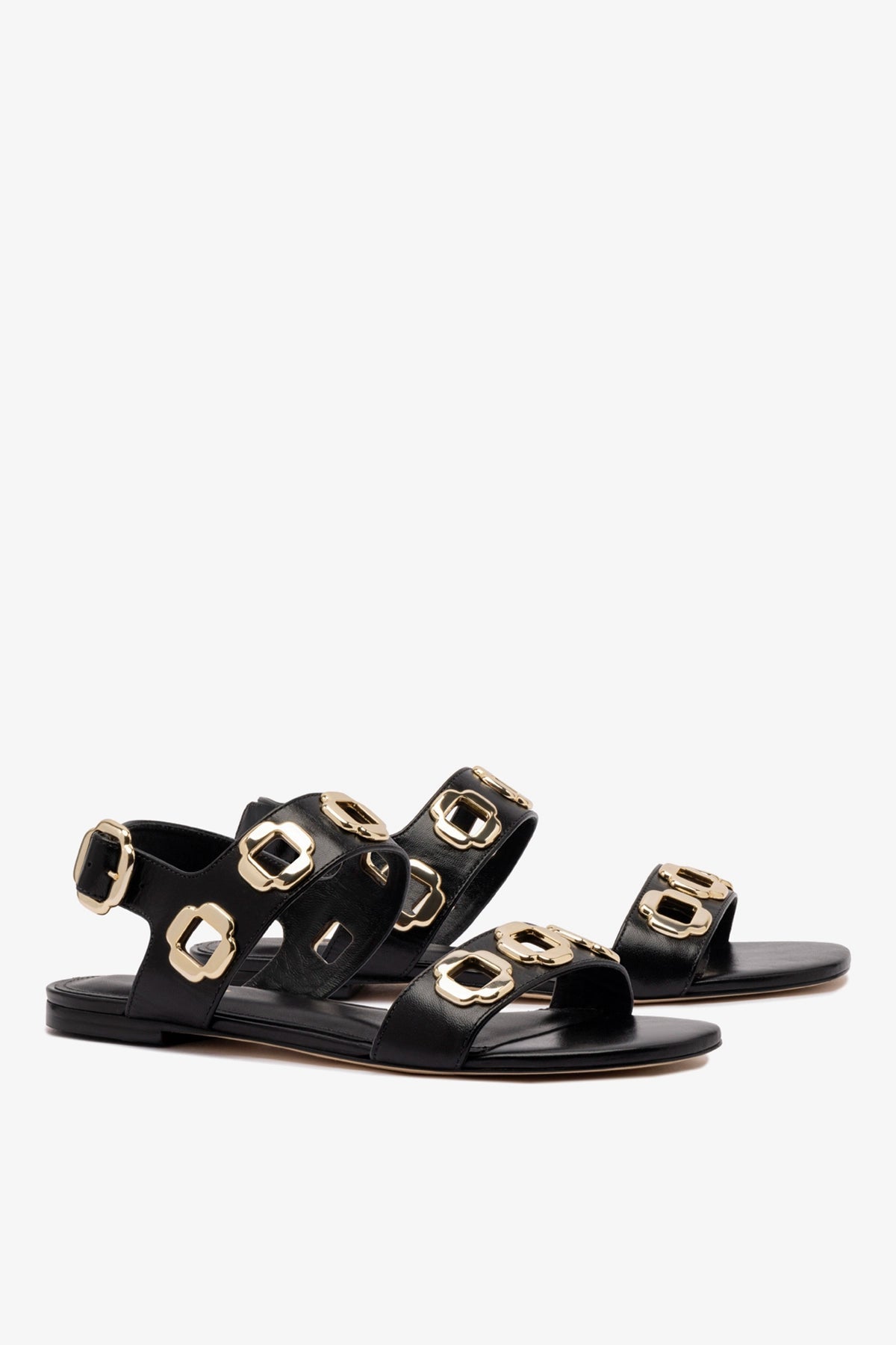 Larroude Milan Flat Sandal In Black Leather