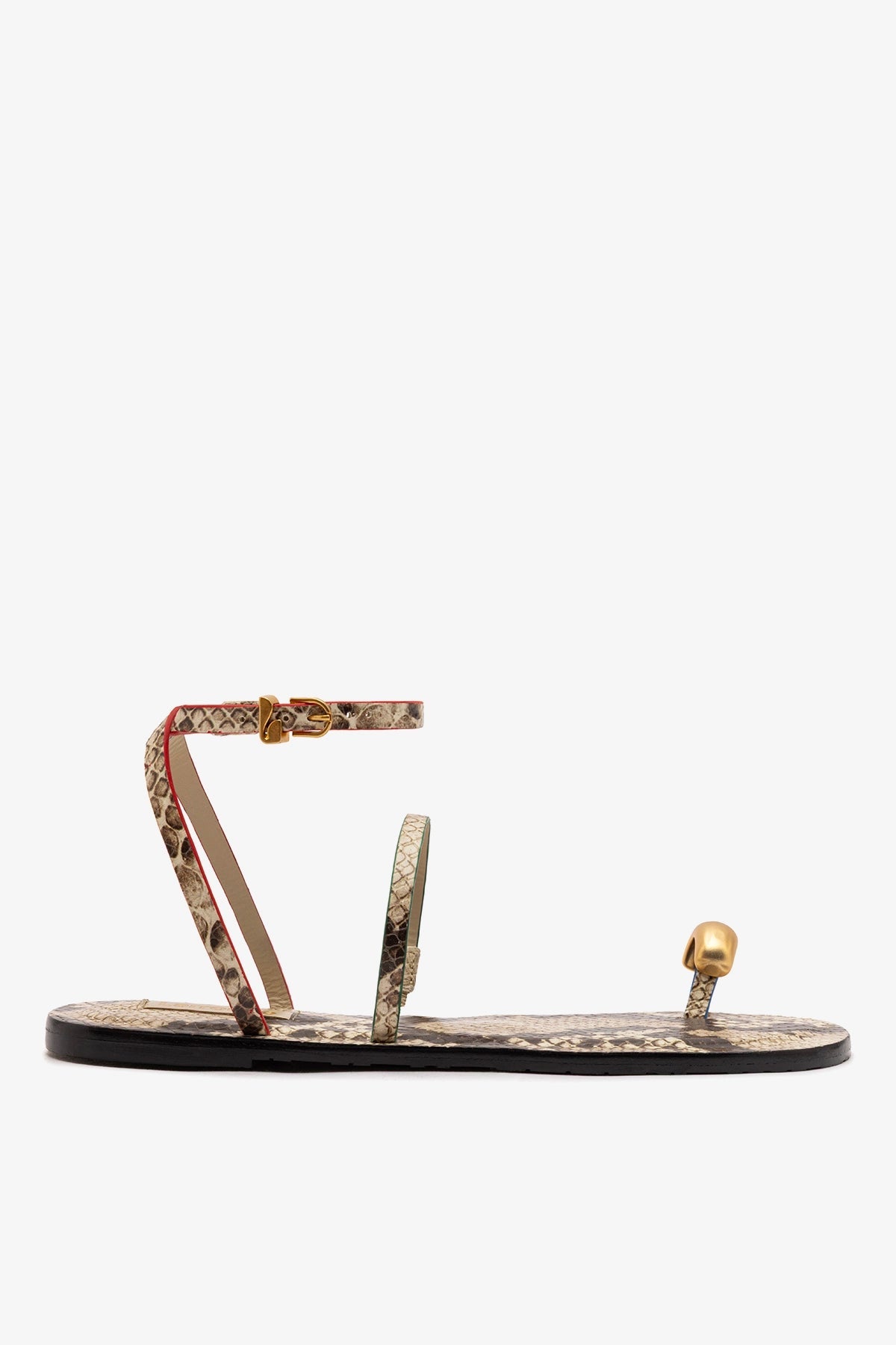 Larroude Biarritz Flat Sandal In Neutral Snake Leather