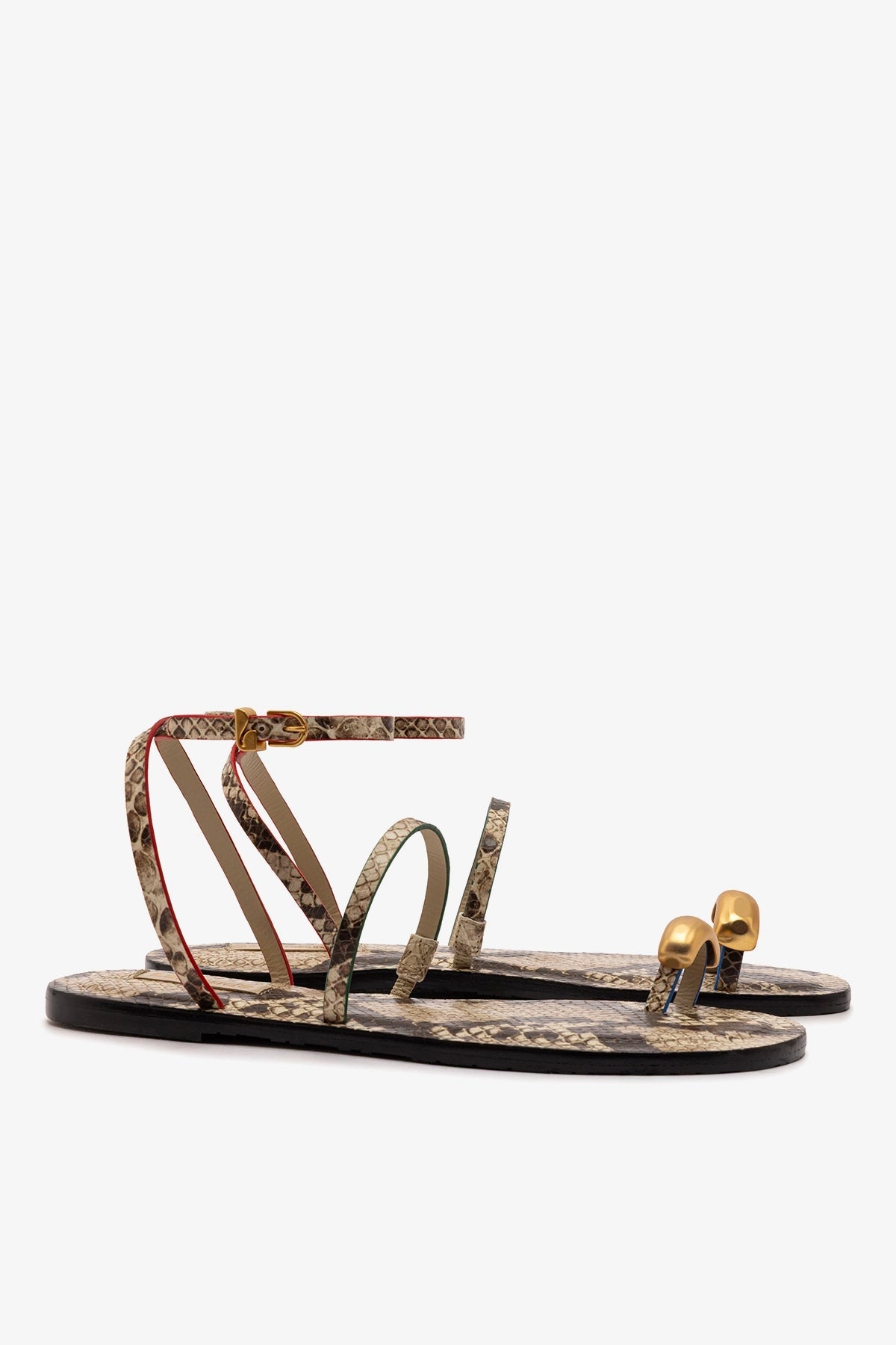 Larroude Biarritz Flat Sandal In Neutral Snake Leather