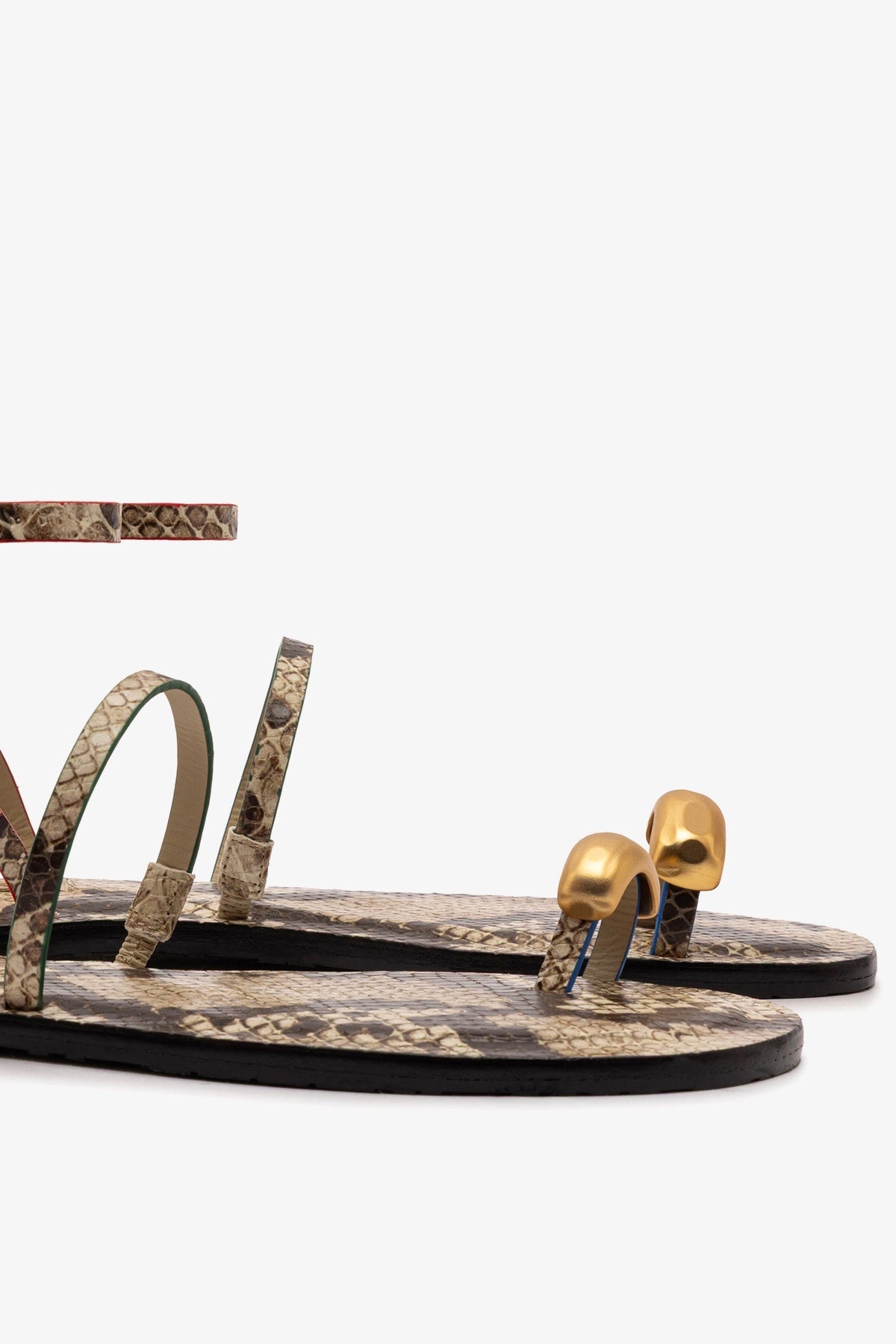Larroude Biarritz Flat Sandal In Neutral Snake Leather