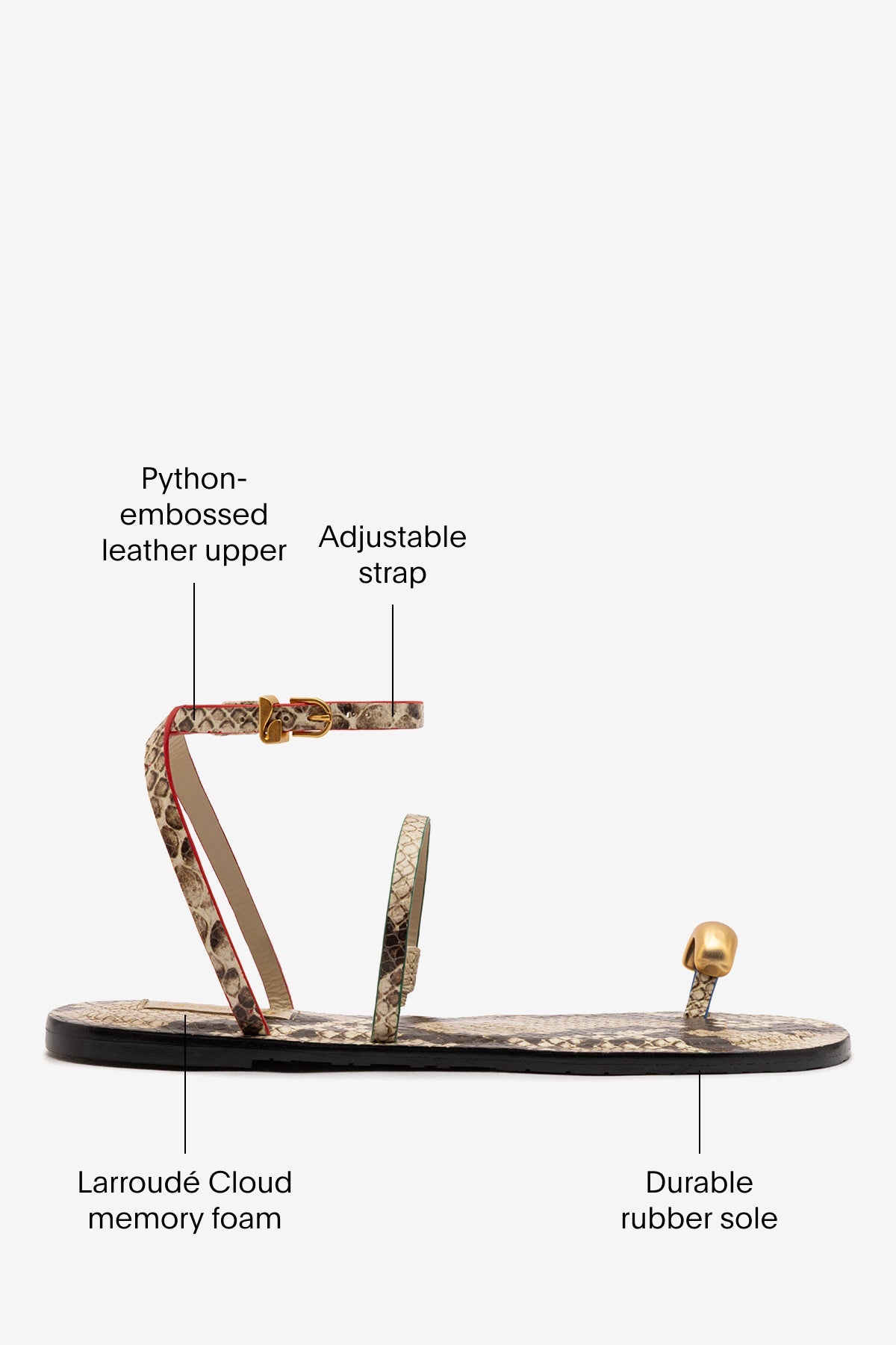 Larroude Biarritz Flat Sandal In Neutral Snake Leather