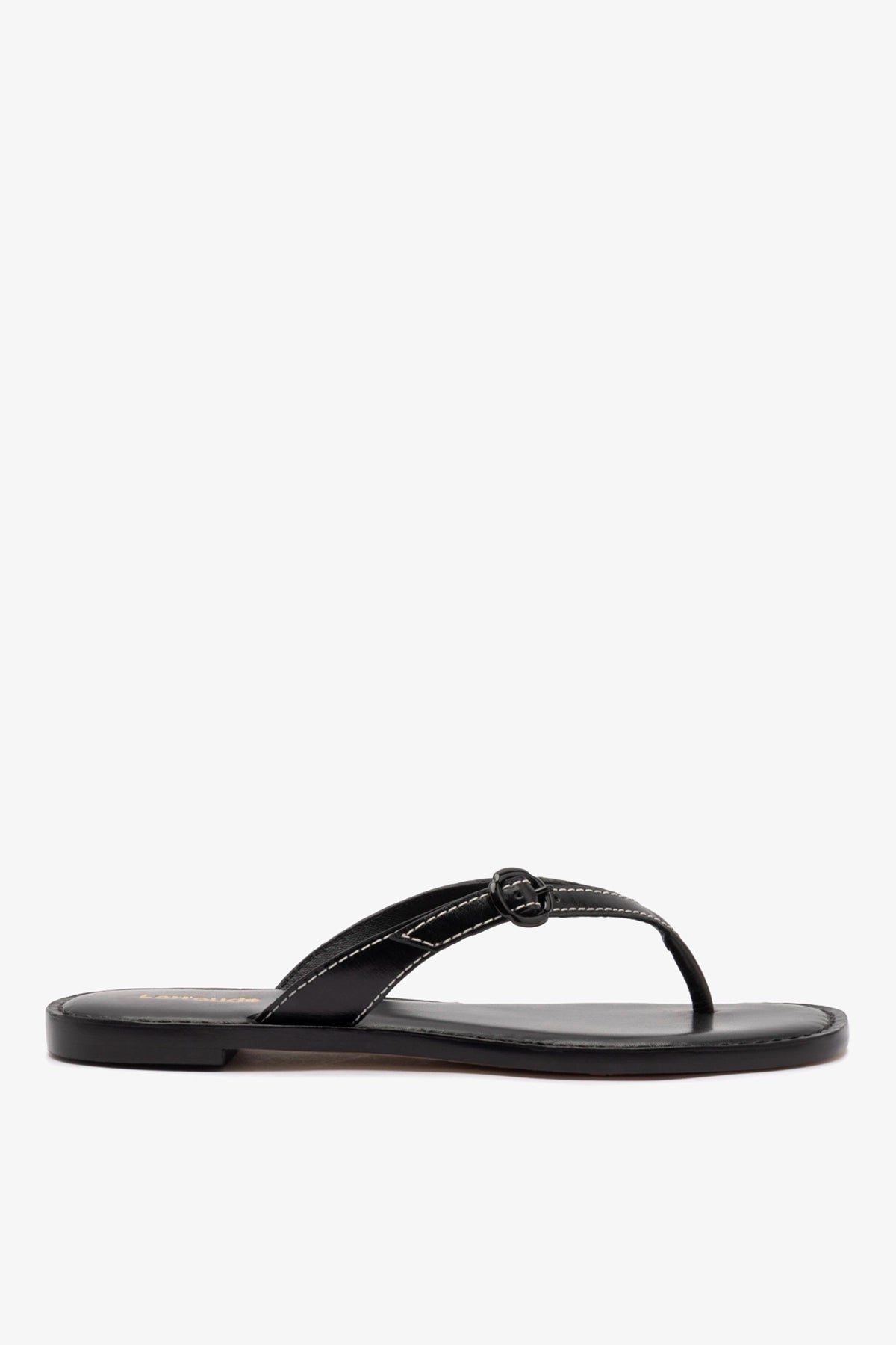 Larroude Mary Kate Flat Sandal In Black Leather