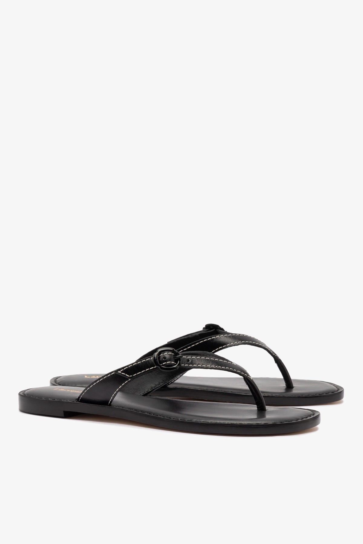 Larroude Mary Kate Flat Sandal In Black Leather