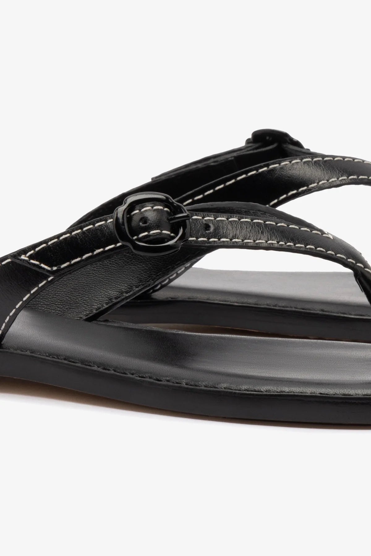 Larroude Mary Kate Flat Sandal In Black Leather