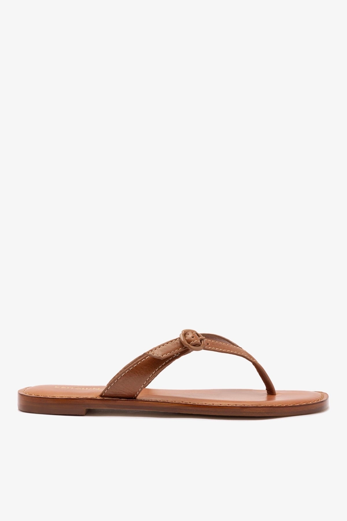 Larroude Mary Kate Flat Sandal In Caramel Leather