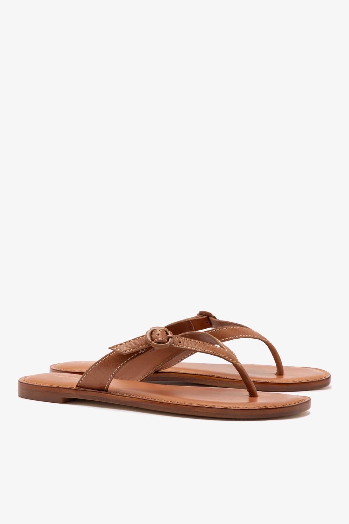 Larroude Mary Kate Flat Sandal In Caramel Leather