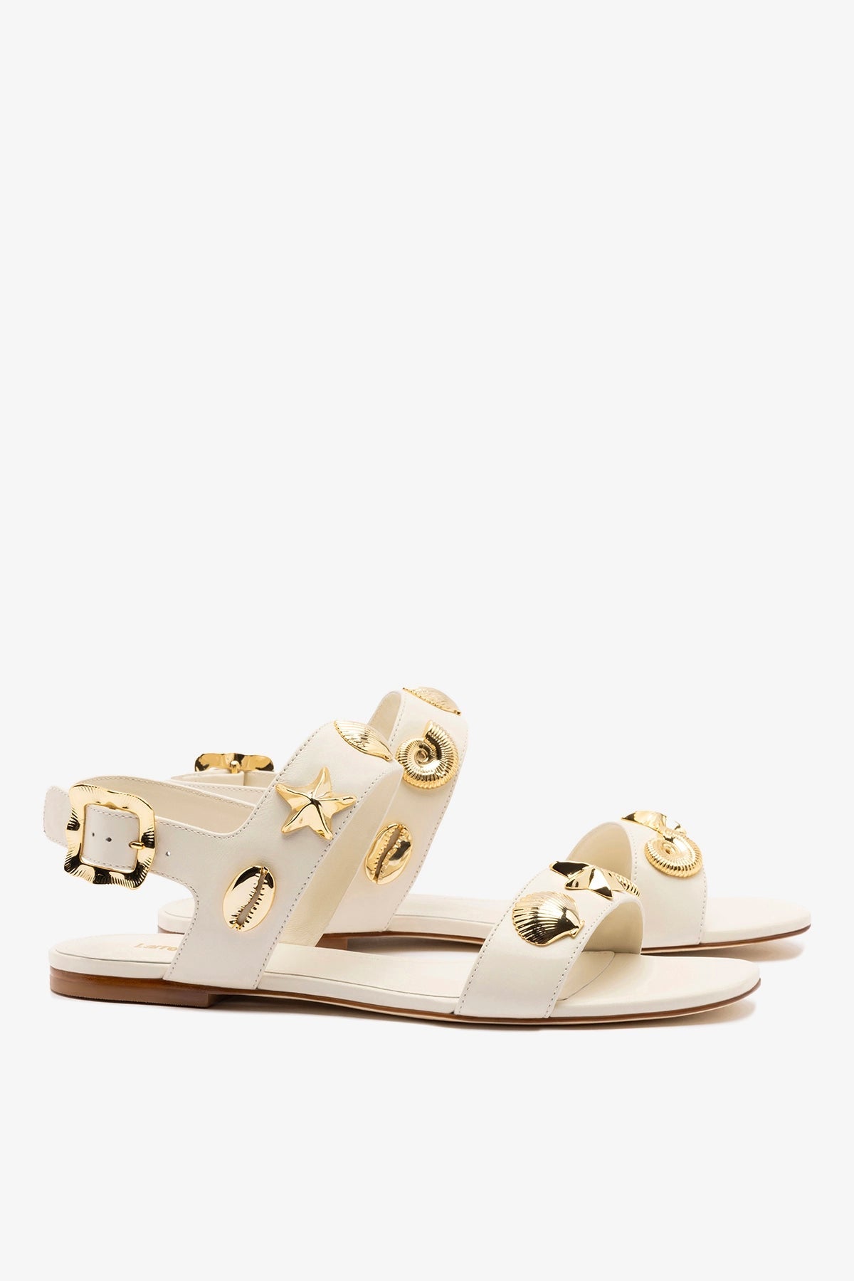 Larroude Madison Flat Sandal Ivory Leather