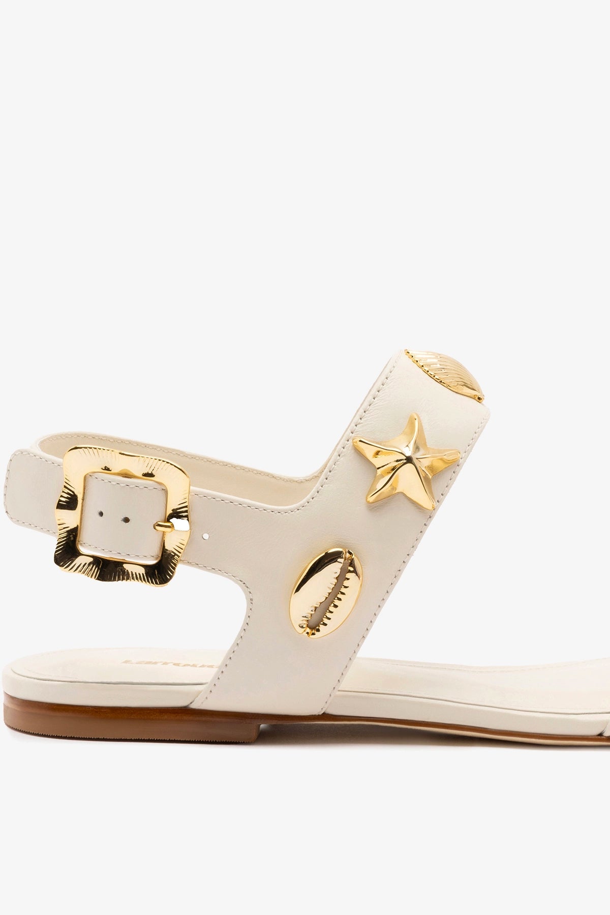 Larroude Madison Flat Sandal Ivory Leather