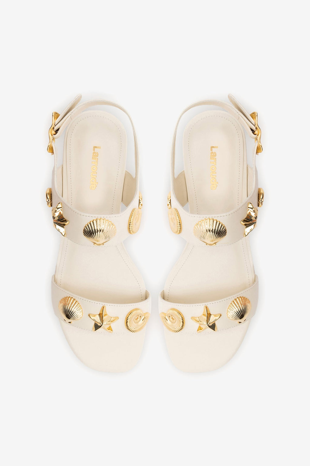 Larroude Madison Flat Sandal Ivory Leather