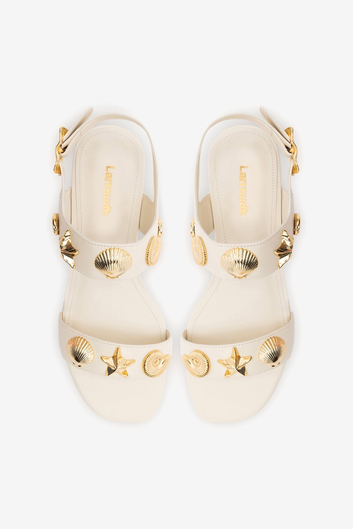 Larroude Madison Flat Sandal Ivory Leather