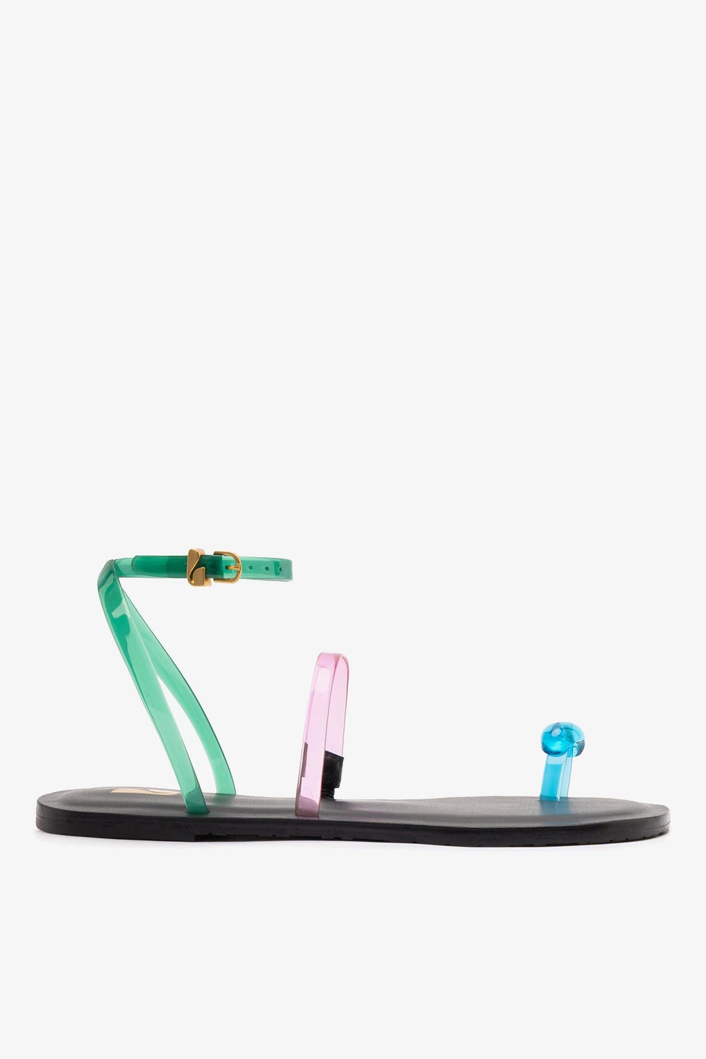 Larroude Biarritz Jelly Flat Sandal In Pink, Blue and Green Vinyl