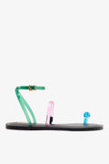Larroude Biarritz Jelly Flat Sandal In Pink, Blue and Green Vinyl