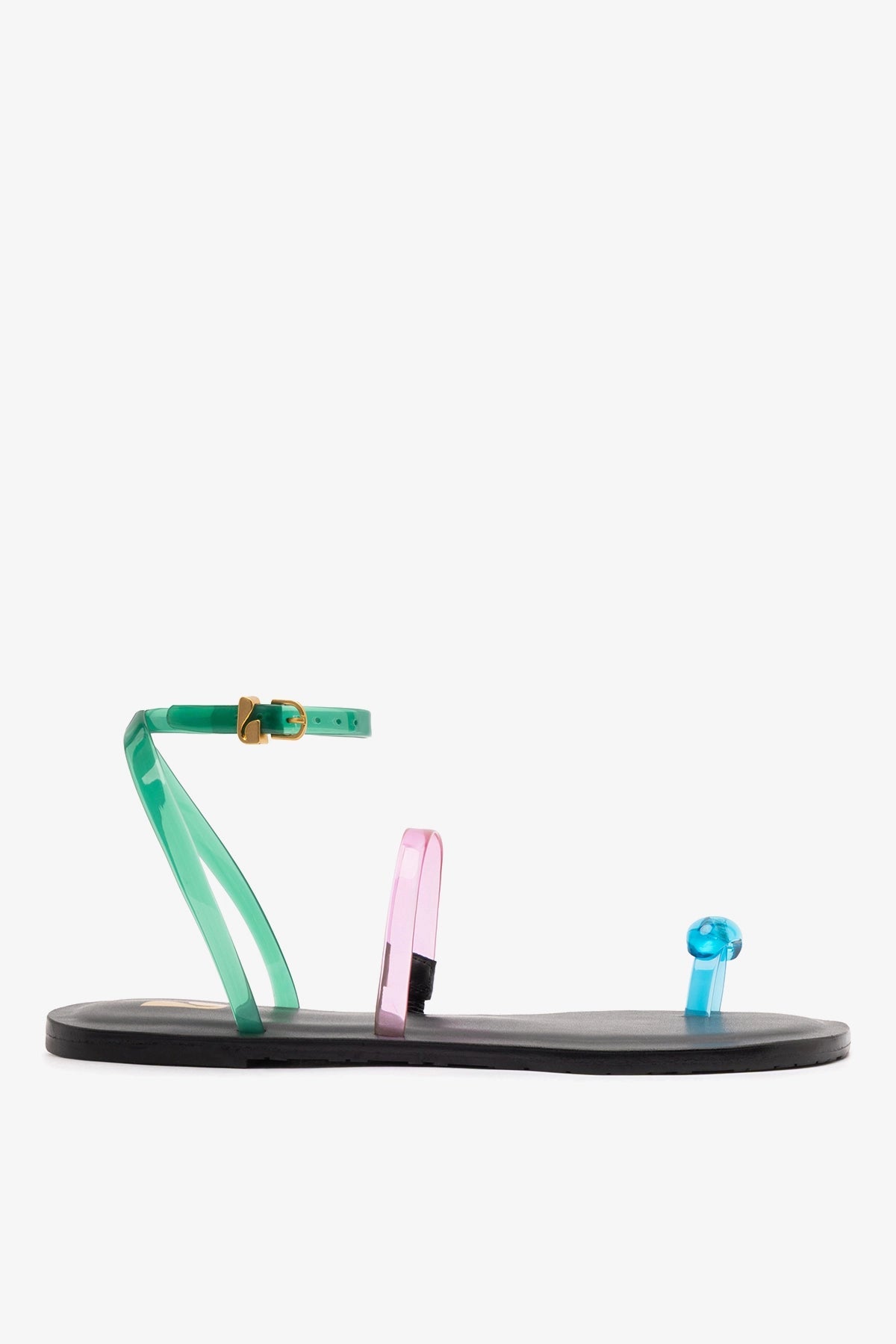 Larroude Biarritz Jelly Flat Sandal In Pink, Blue and Green Vinyl