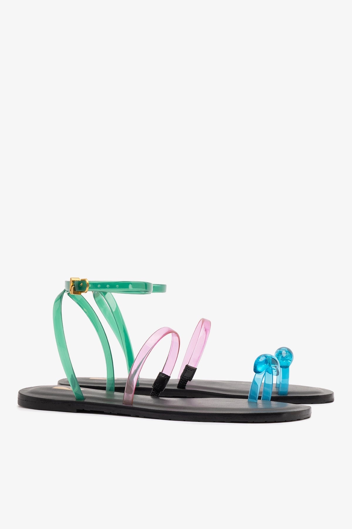 Larroude Biarritz Jelly Flat Sandal In Pink, Blue and Green Vinyl