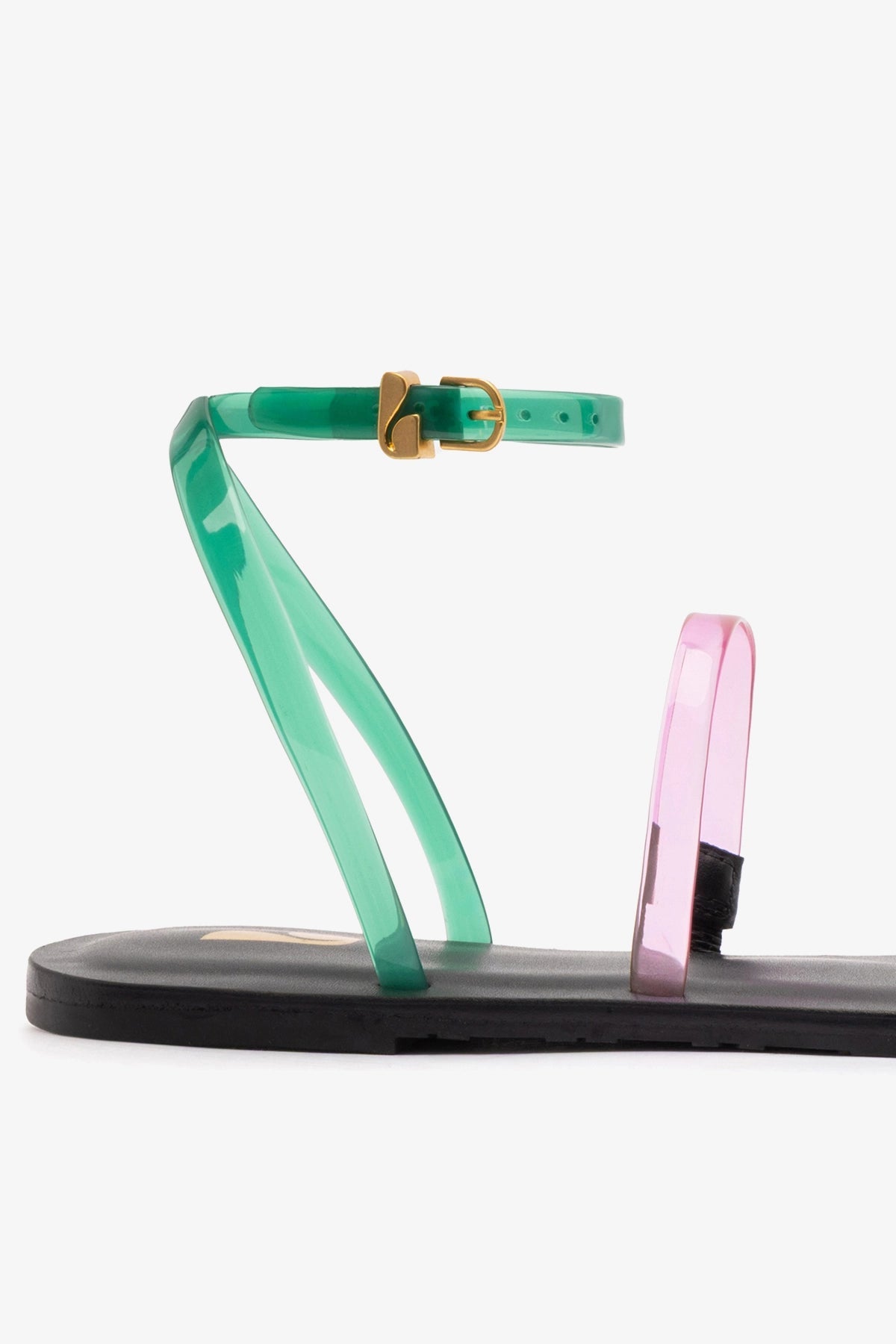Larroude Biarritz Jelly Flat Sandal In Pink, Blue and Green Vinyl