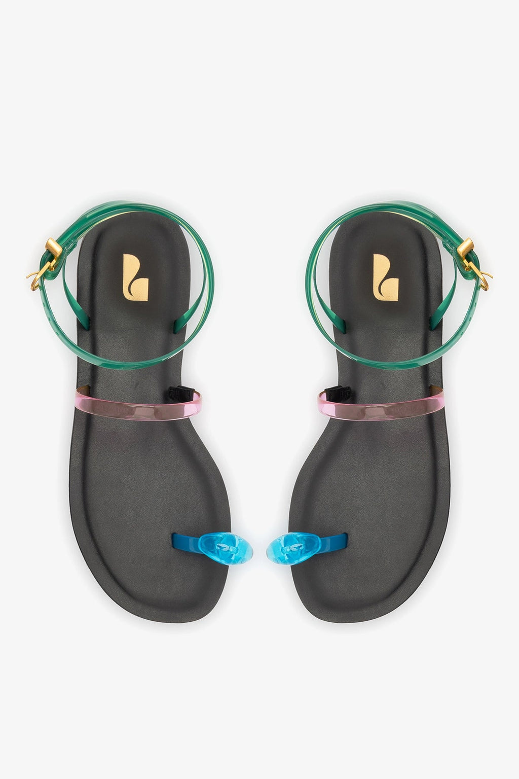 Larroude Biarritz Jelly Flat Sandal In Pink, Blue and Green Vinyl