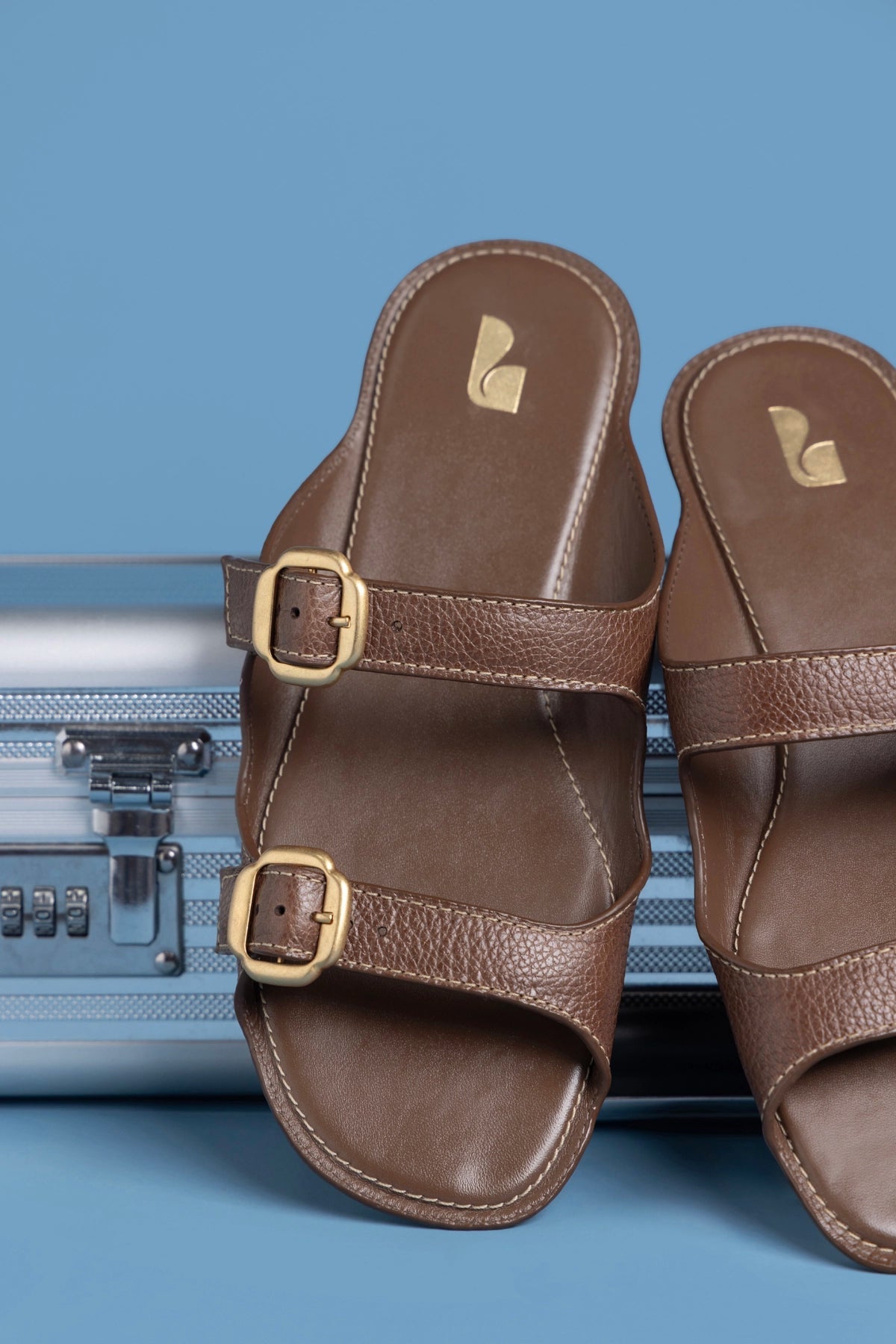 Larroude Amalfi Flat Burnt Umber Leather