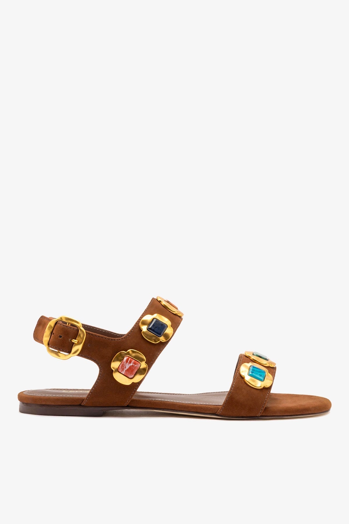 Larroude Milan Gioiello Flat In Burnt Umber Leather