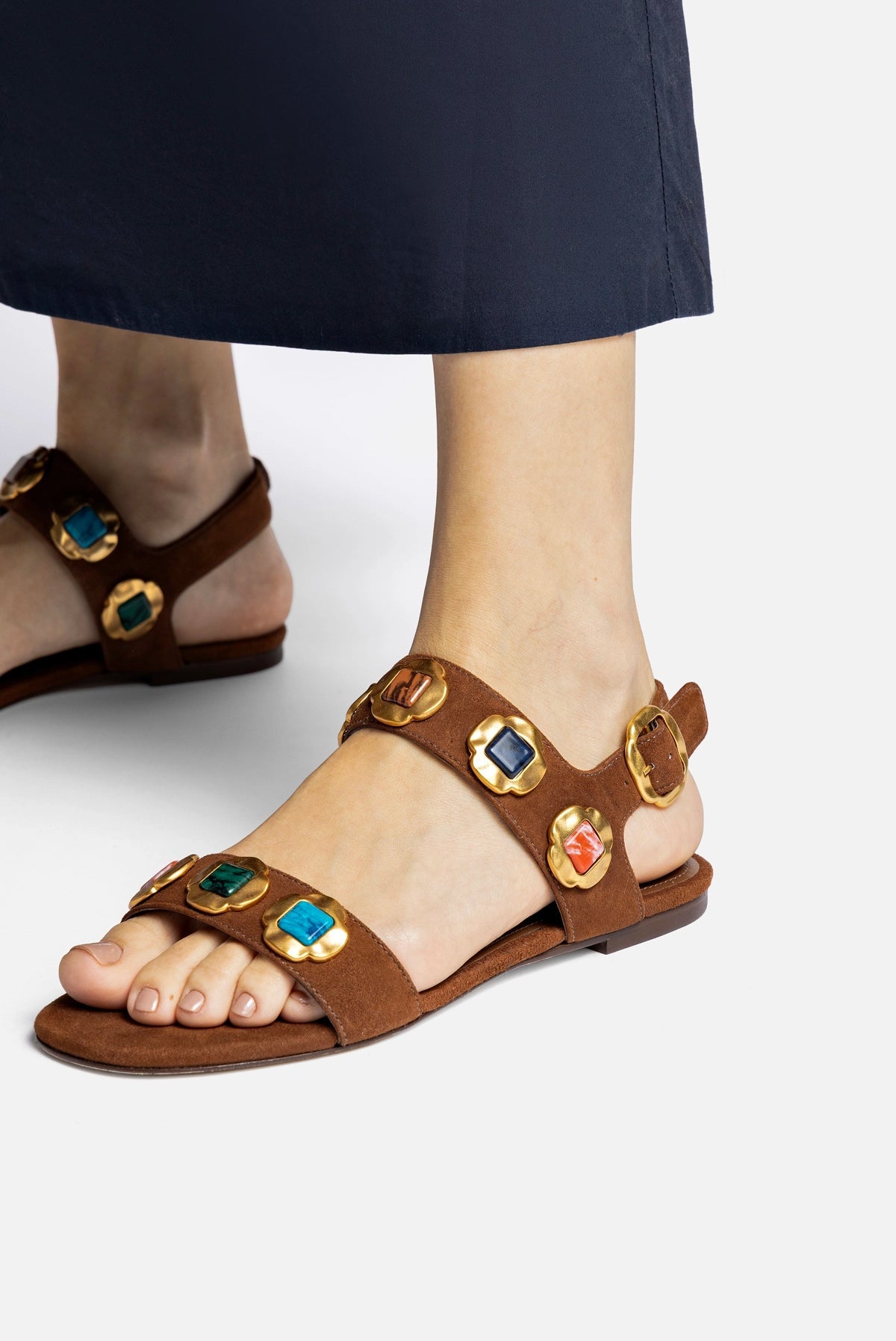Larroude Milan Gioiello Flat In Burnt Umber Leather