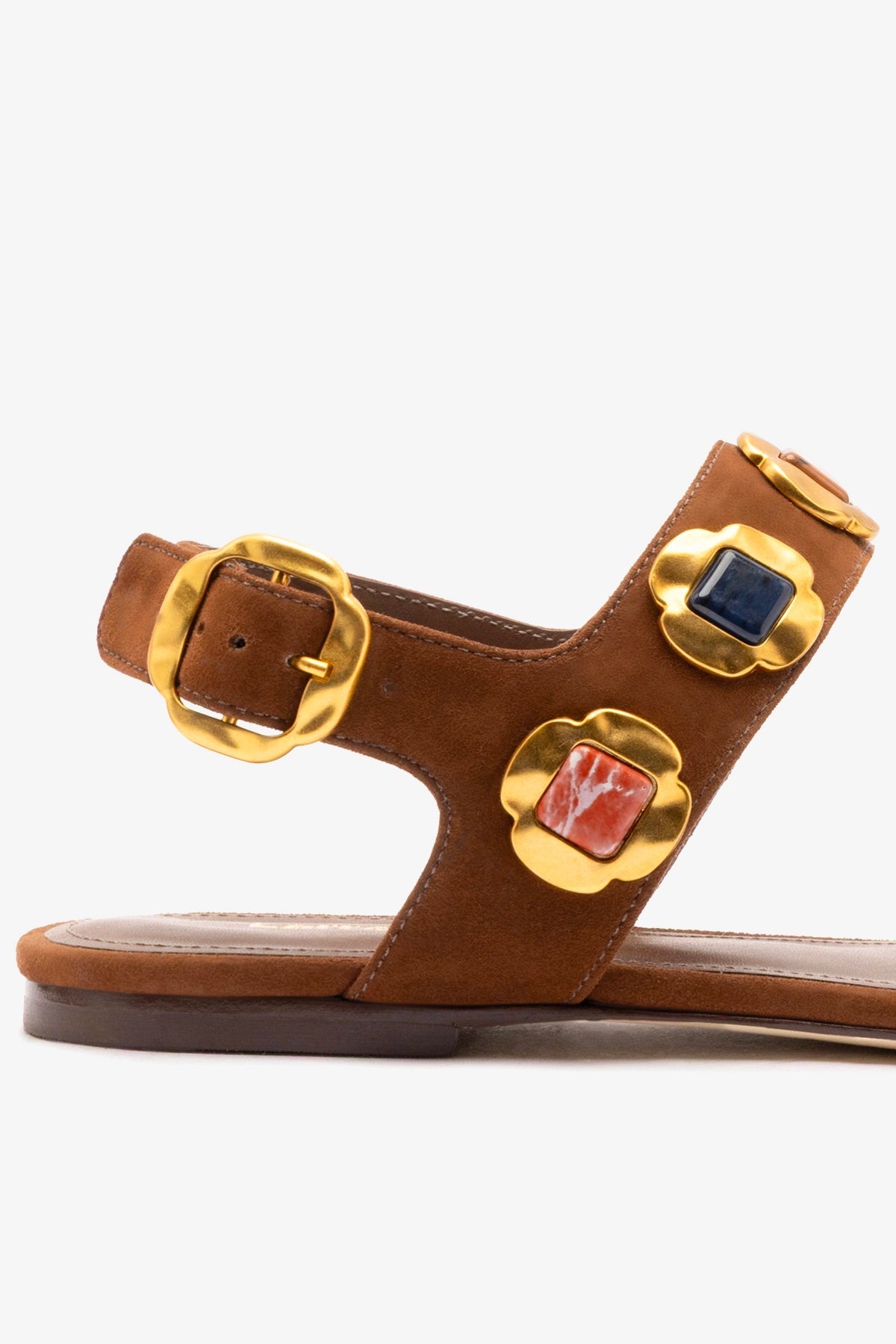 Larroude Milan Gioiello Flat In Burnt Umber Leather
