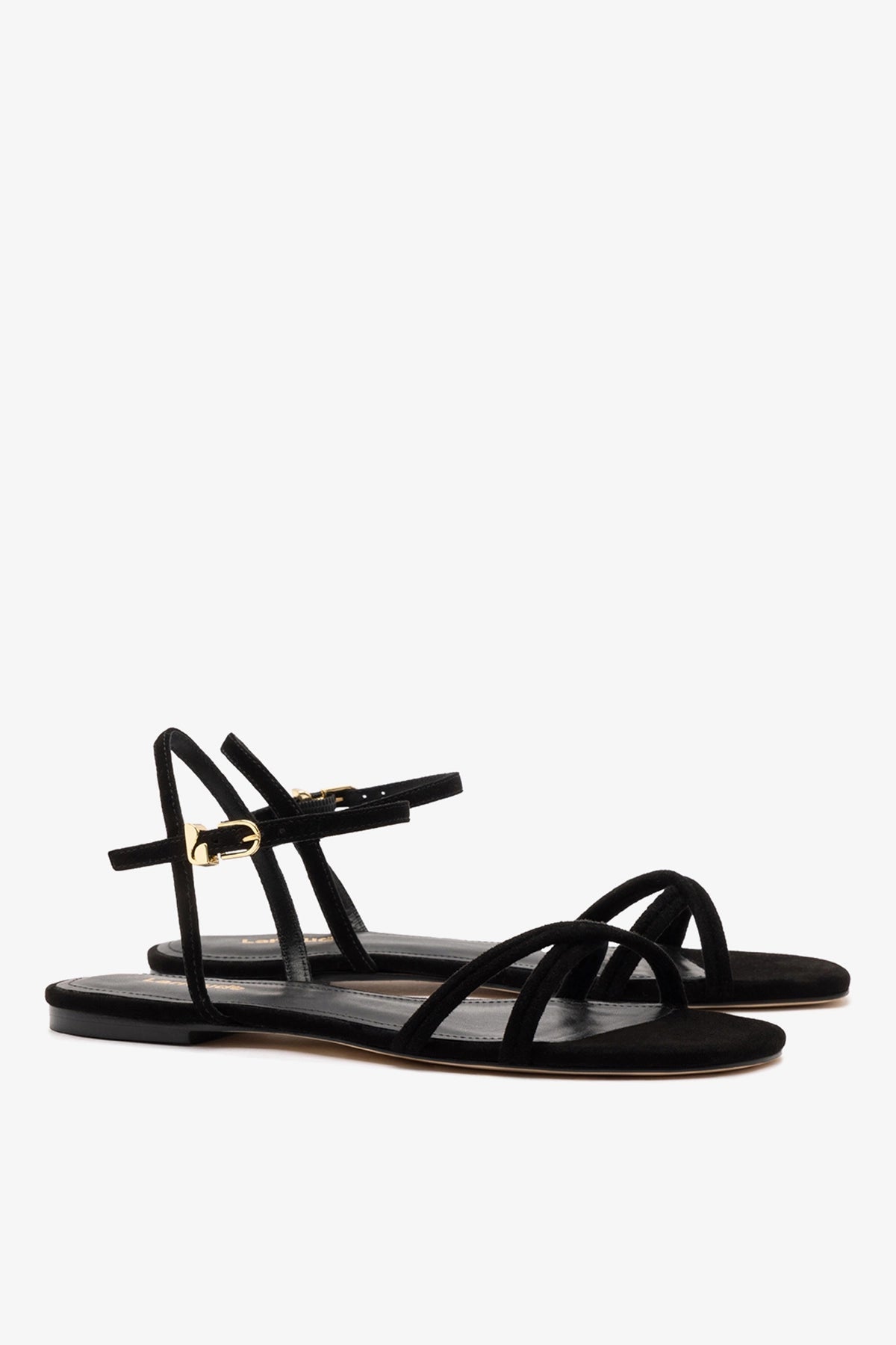 Larroude Annie Sandal Ankle Tie In Black Leather