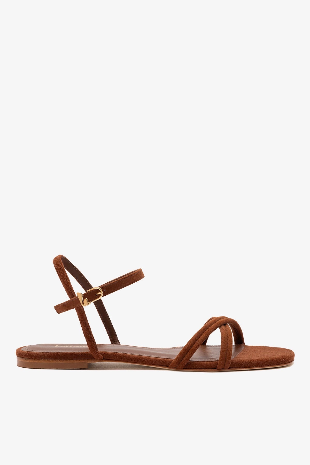 Larroude Annie Ankle Strap Sandal In Burnt Umber Leather
