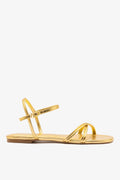 Larroude Annie Sandal Ankle Tie In Gold Metallic Leather