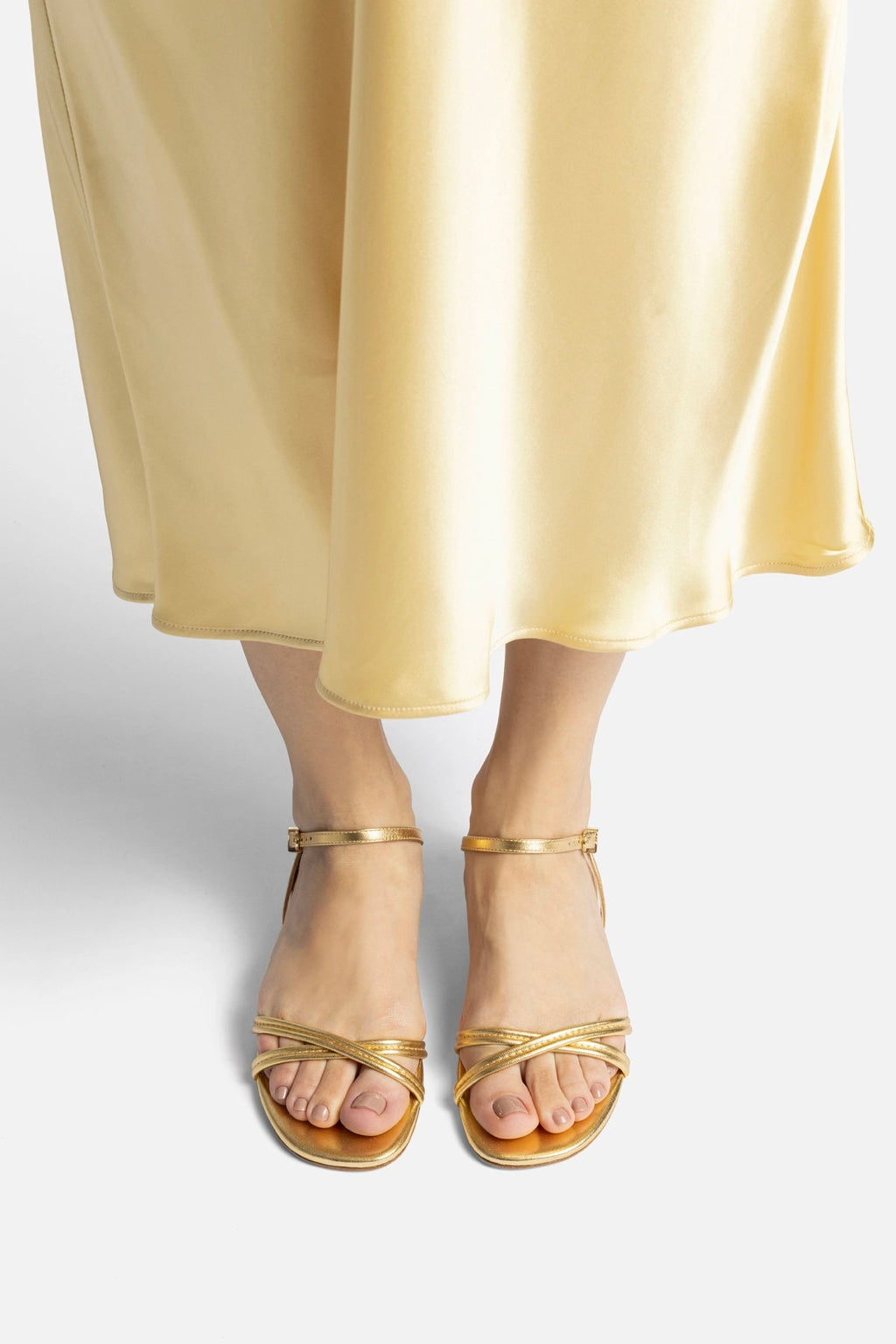 Larroude Annie Sandal Ankle Tie In Gold Metallic Leather