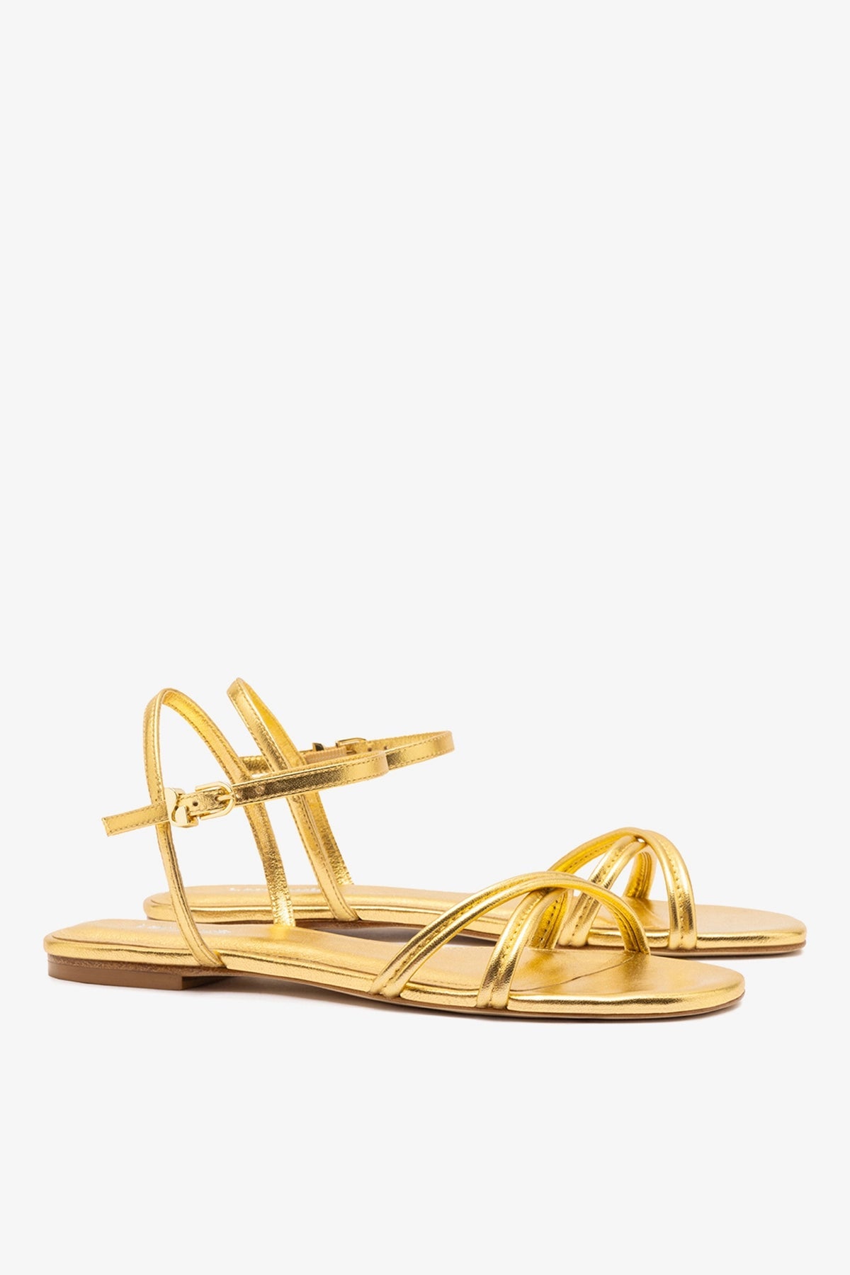 Larroude Annie Sandal Ankle Tie In Gold Metallic Leather