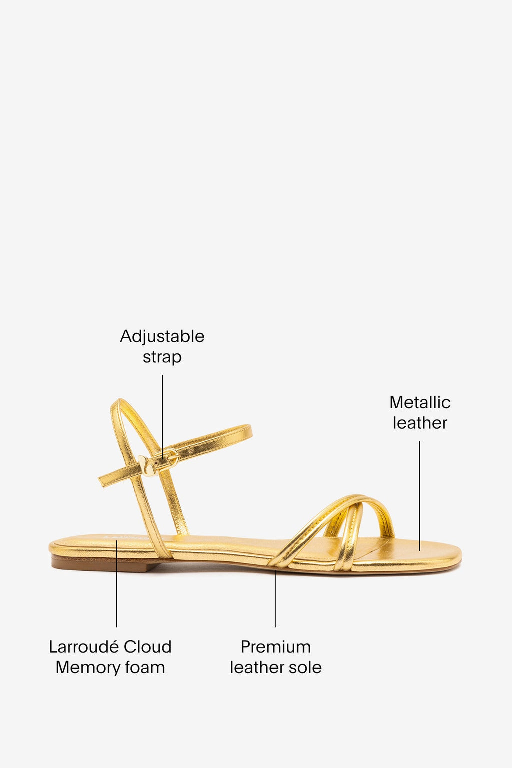 Larroude Annie Sandal Ankle Tie In Gold Metallic Leather